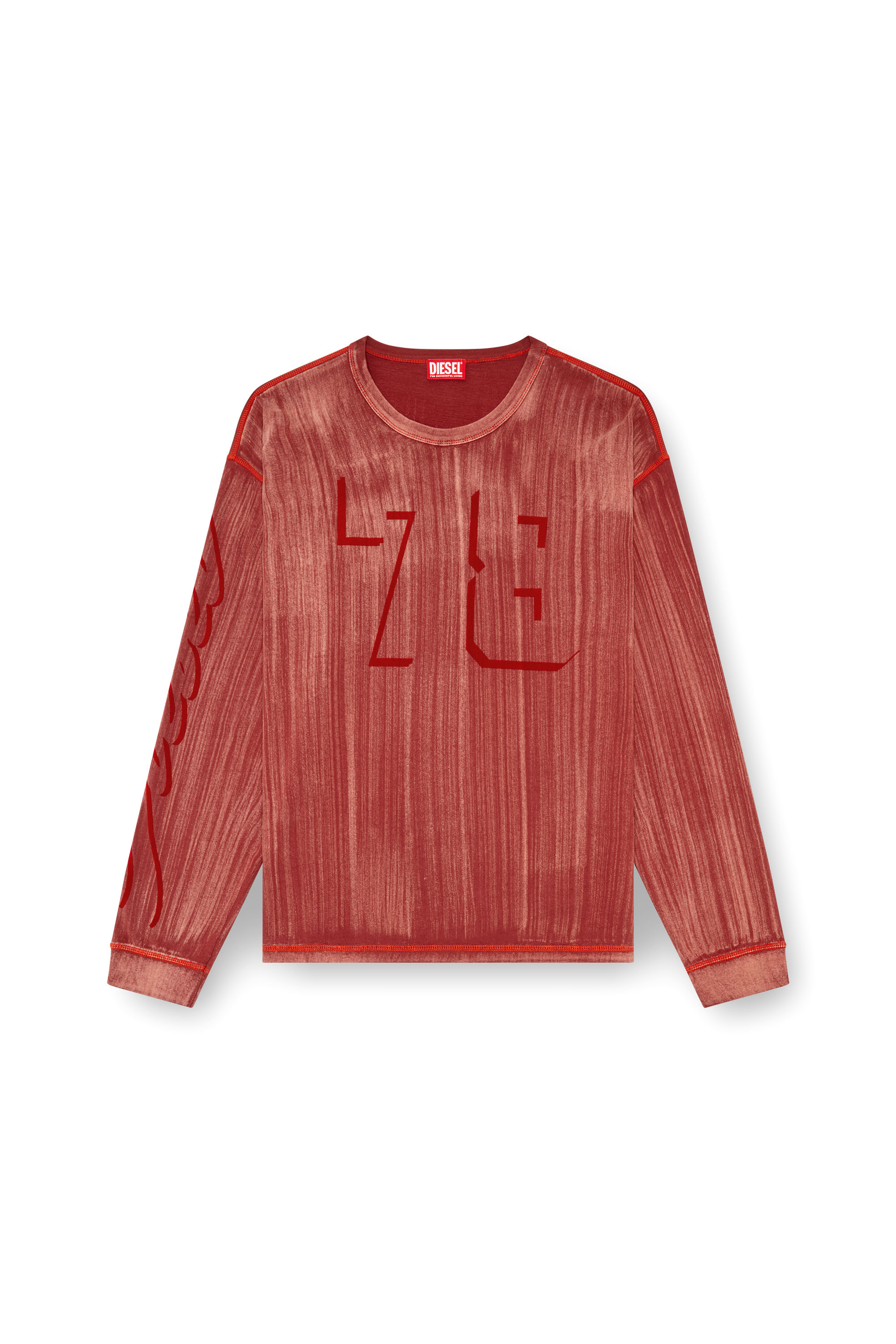 Diesel - T-BOXT-LS-Q2, Male's Long-sleeve T-shirt with brushstroke fading in Red - 4