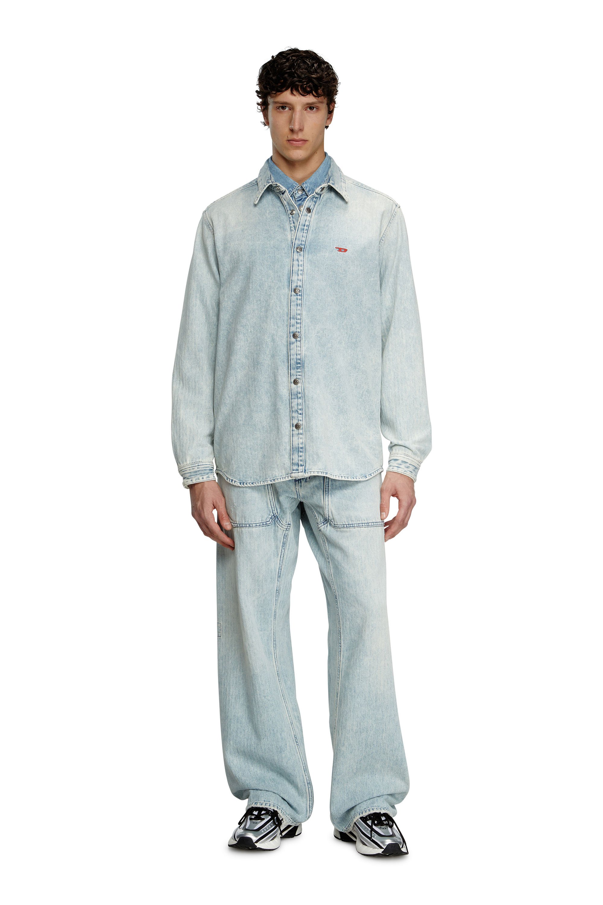 Diesel - D-SIMPLY, Male's Shirt in herringbone denim in Light Blue - 3