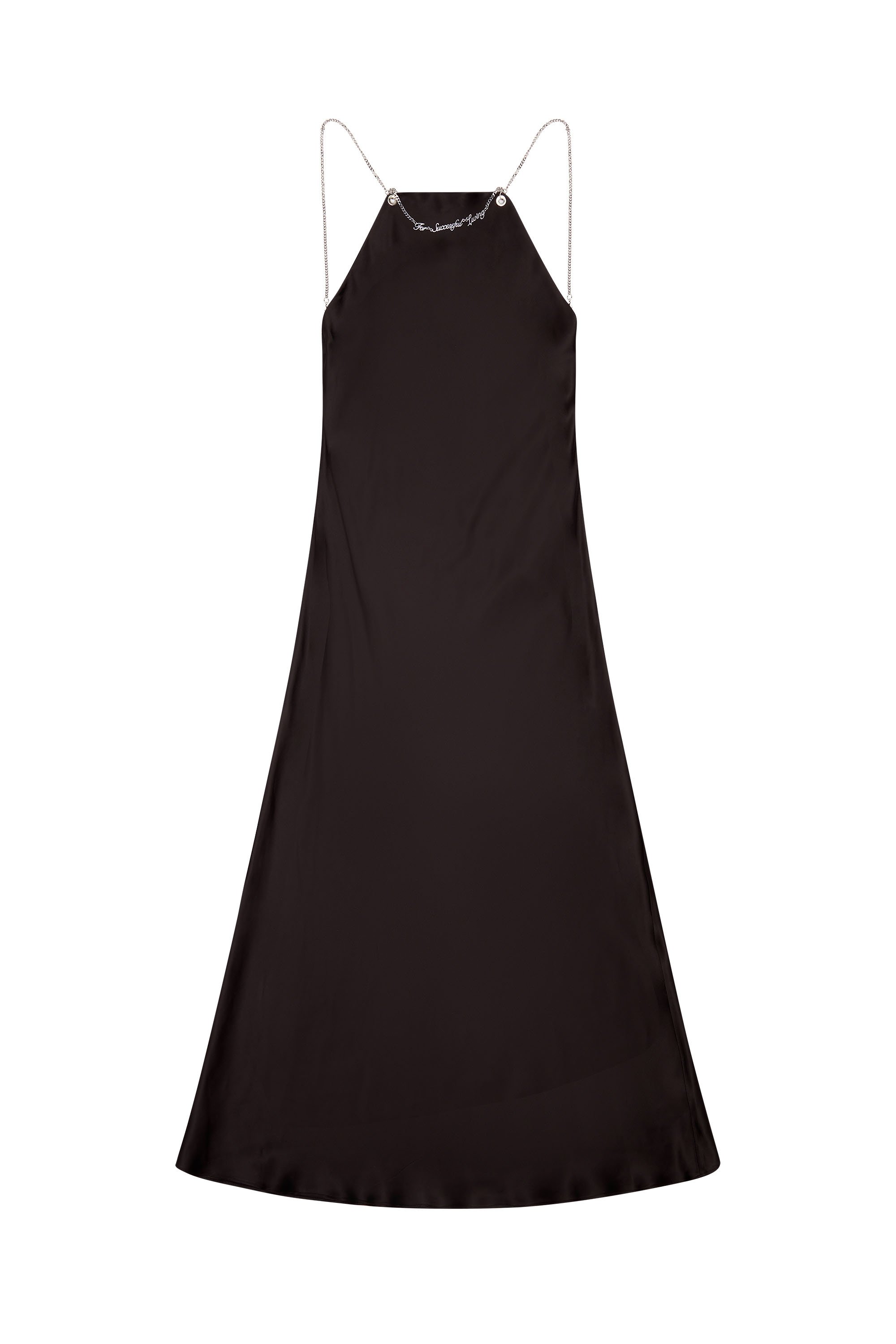 Diesel - D-ELIZ, Female Satin midi skirt with chain necklace in Black - Image 4