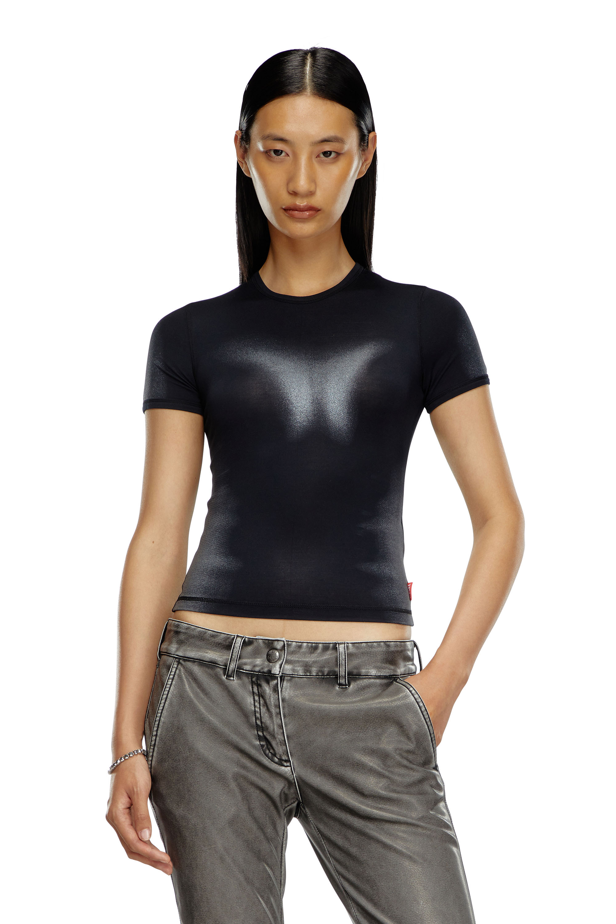 Diesel - T-ANESSA, Female's T-shirt with metallic effects in Black - 1