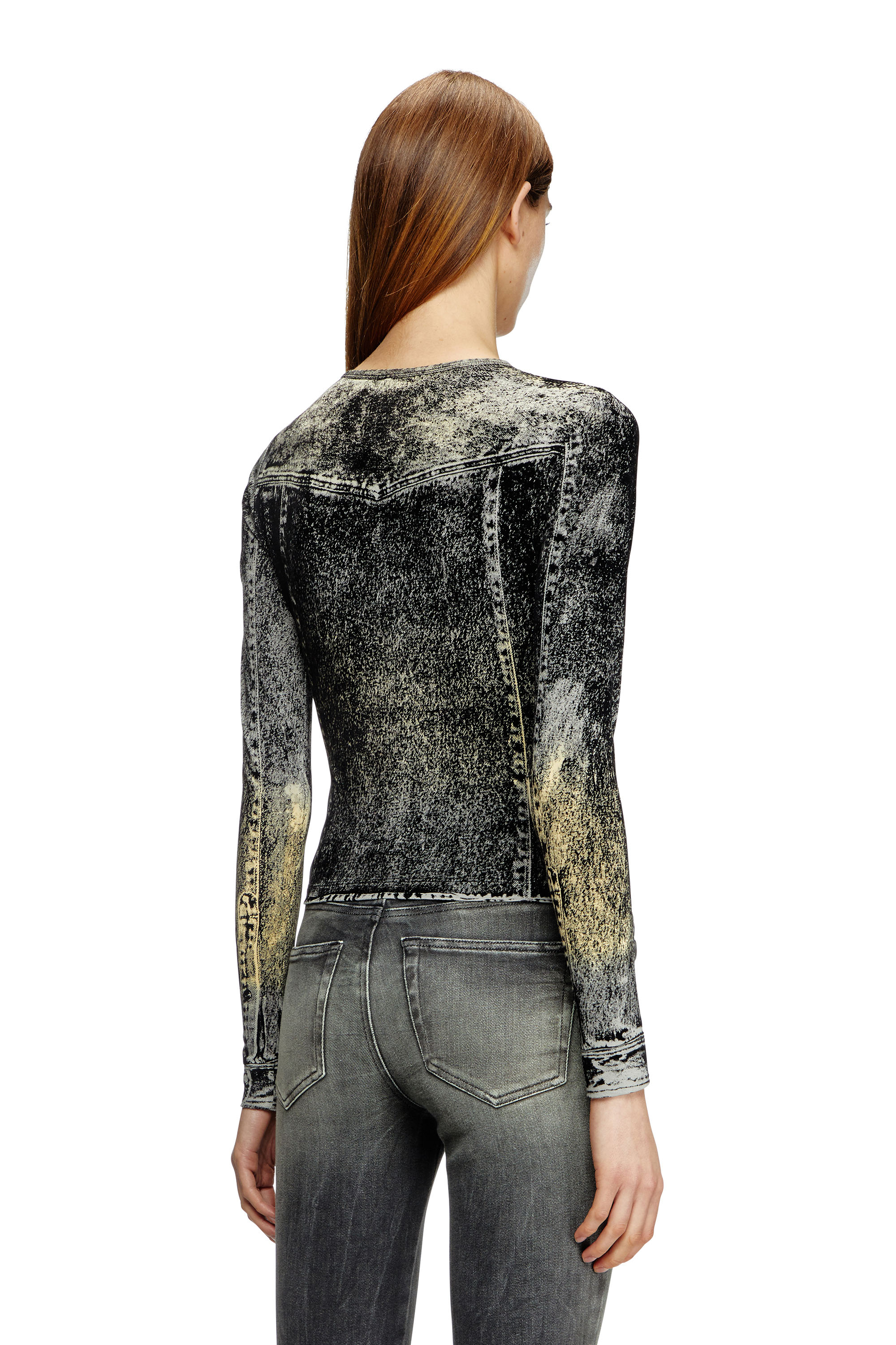 Diesel - T-AXY, Long sleeve top with jacket print Femme in Gris - 3