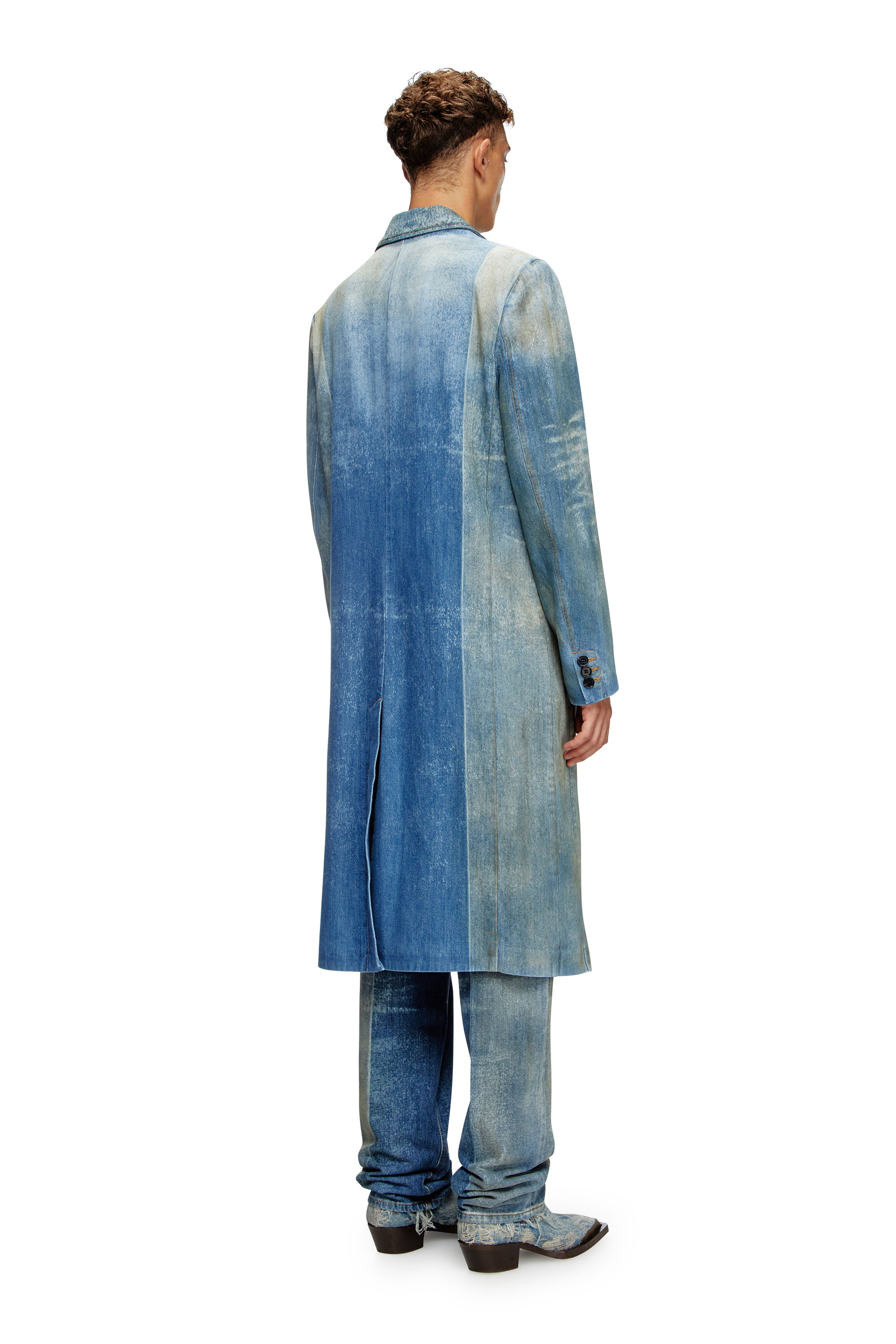 Diesel - D-BALZER-MID-FSF, Male's Denim coat with solarised folds in Medium Blue - 3