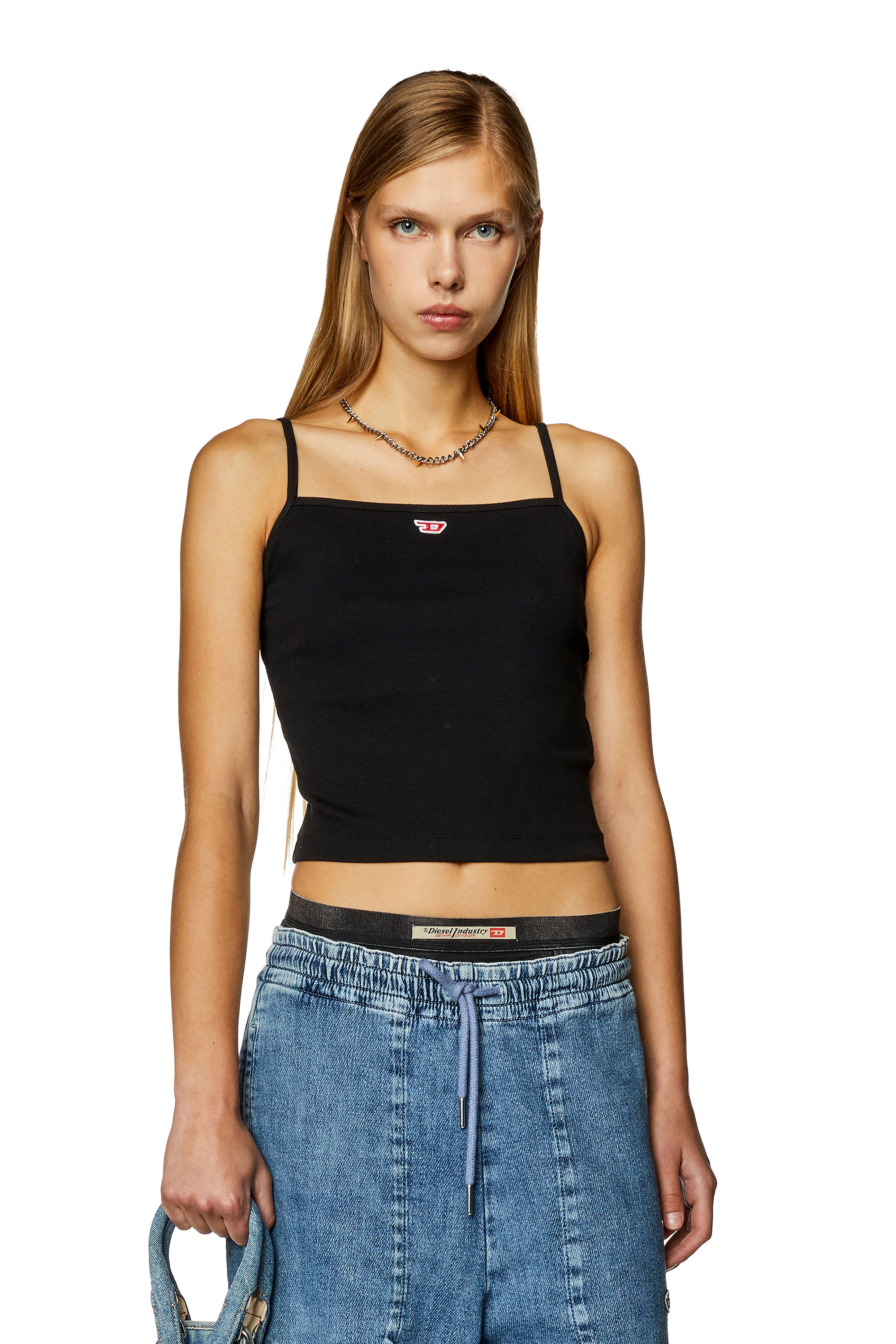 Diesel - T-HOP-D, Female's Cami top with embroidered D patch in Black - 1