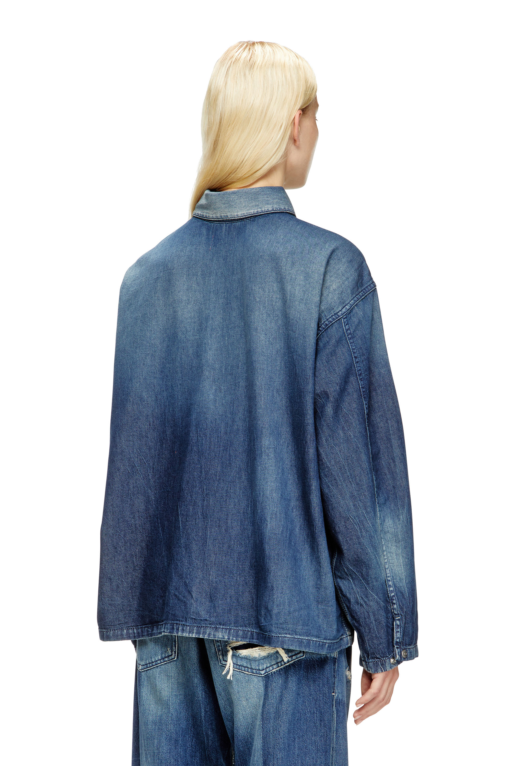 Diesel - DE-PRISS, Female's Henley top in contrast-effect denim in Medium Blue - 3
