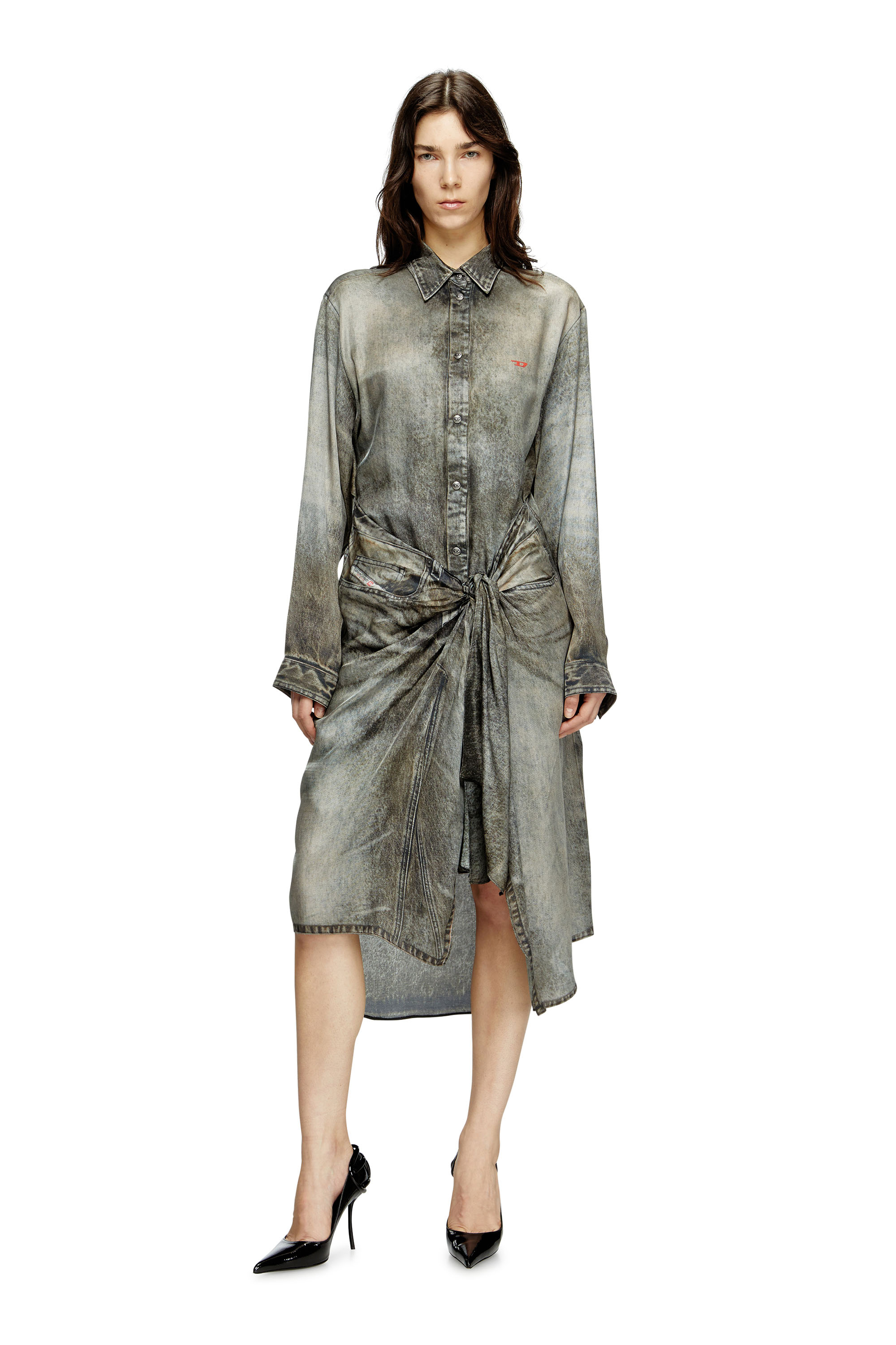 Diesel - D-ILETTA, Female's Wrap dress in denim-look viscose in Dark Grey - 2