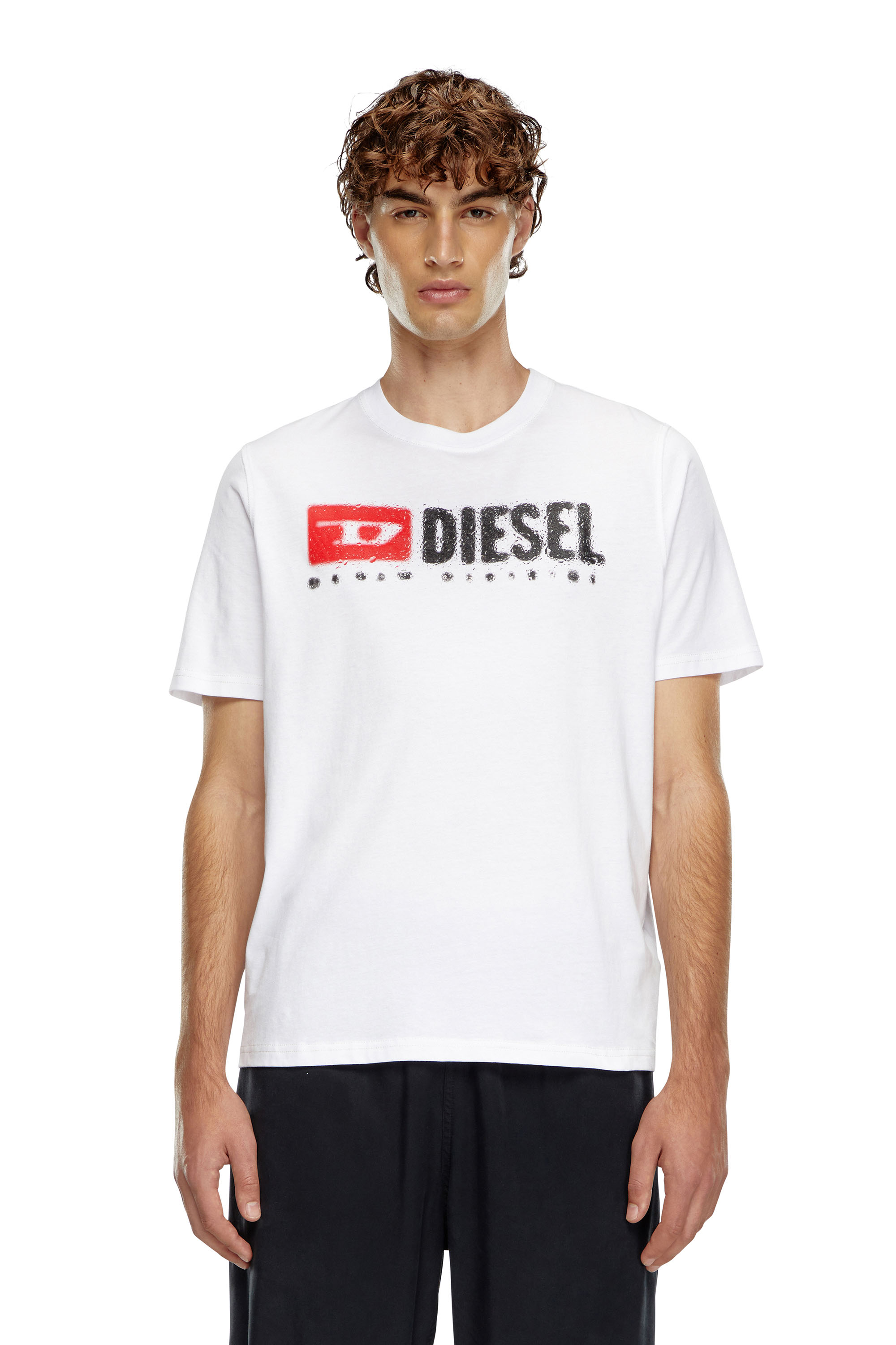 Diesel - T-ADJUST-K14, T-shirt avec logo effet éclaboussé Homme in Blanc - 1