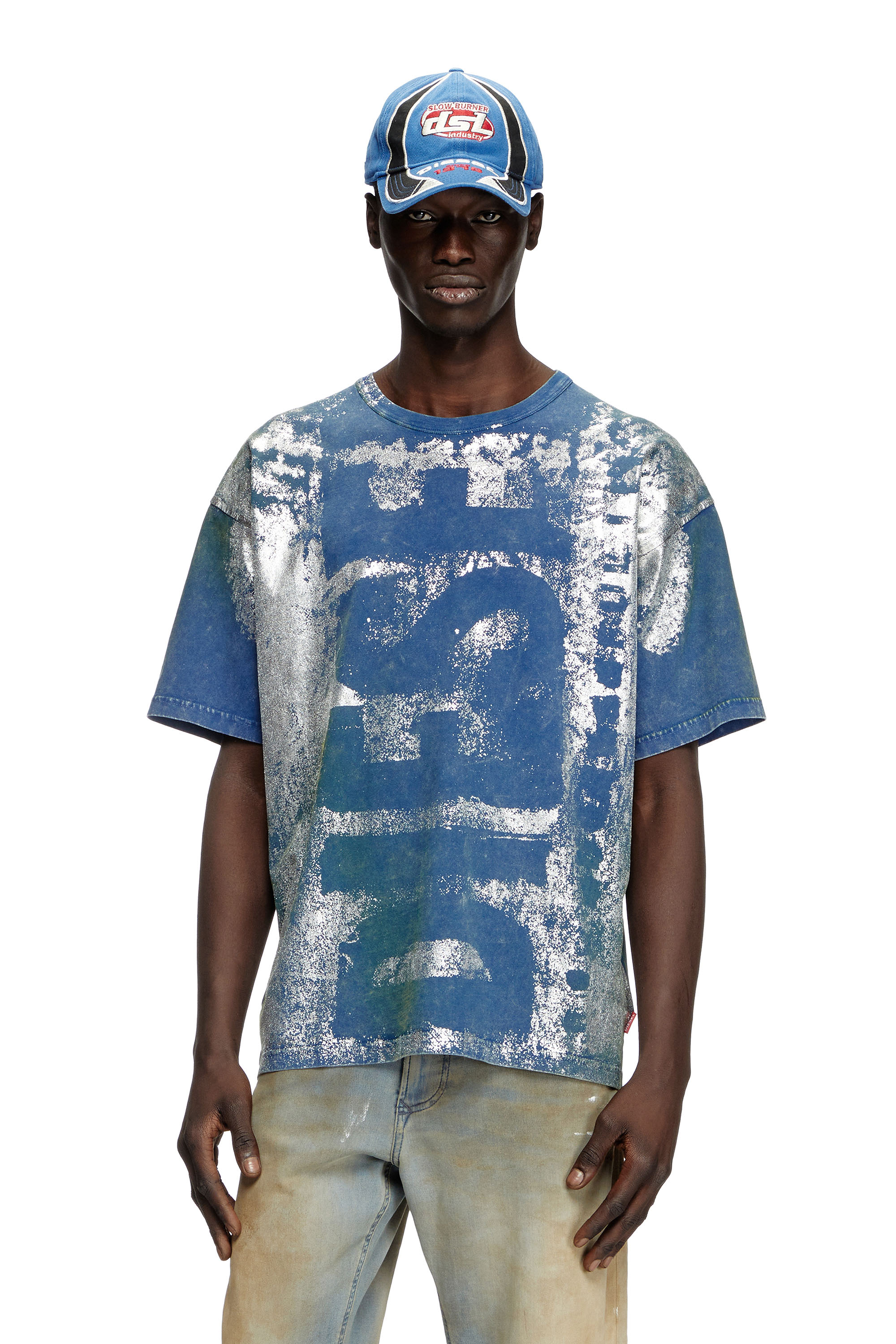 Diesel - T-BOXT-R2, Male's Logo T-shirt with metallic effects in Blue - 1