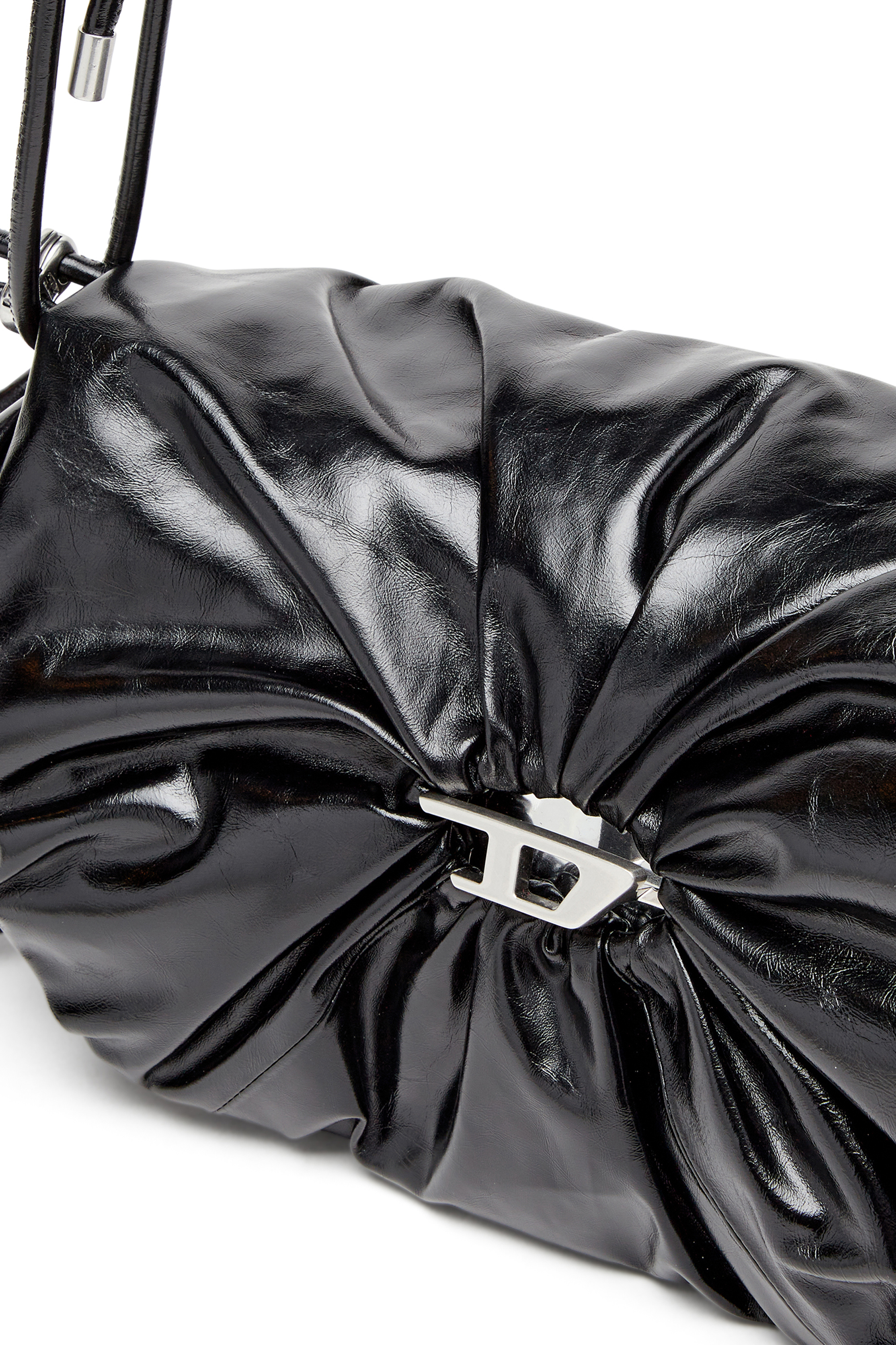 Diesel - SCRUNCH-D SHOULDER M, Female's Scrunch-D M-Shoulder bag in shiny leather in Black - 5