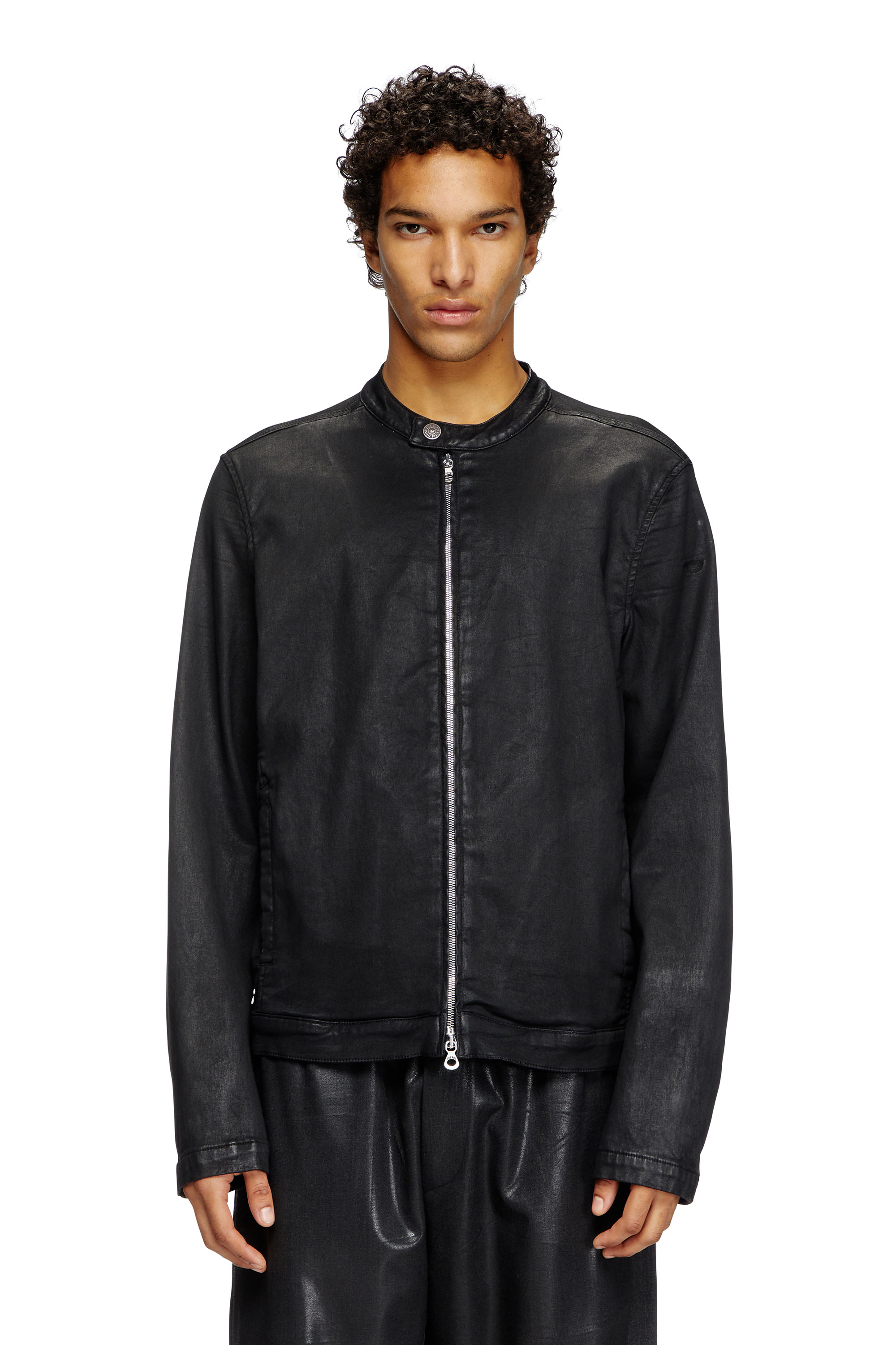 Diesel - D-GLORY JOGG, Male's Moto jacket in coated JoggJeans in Black - 1