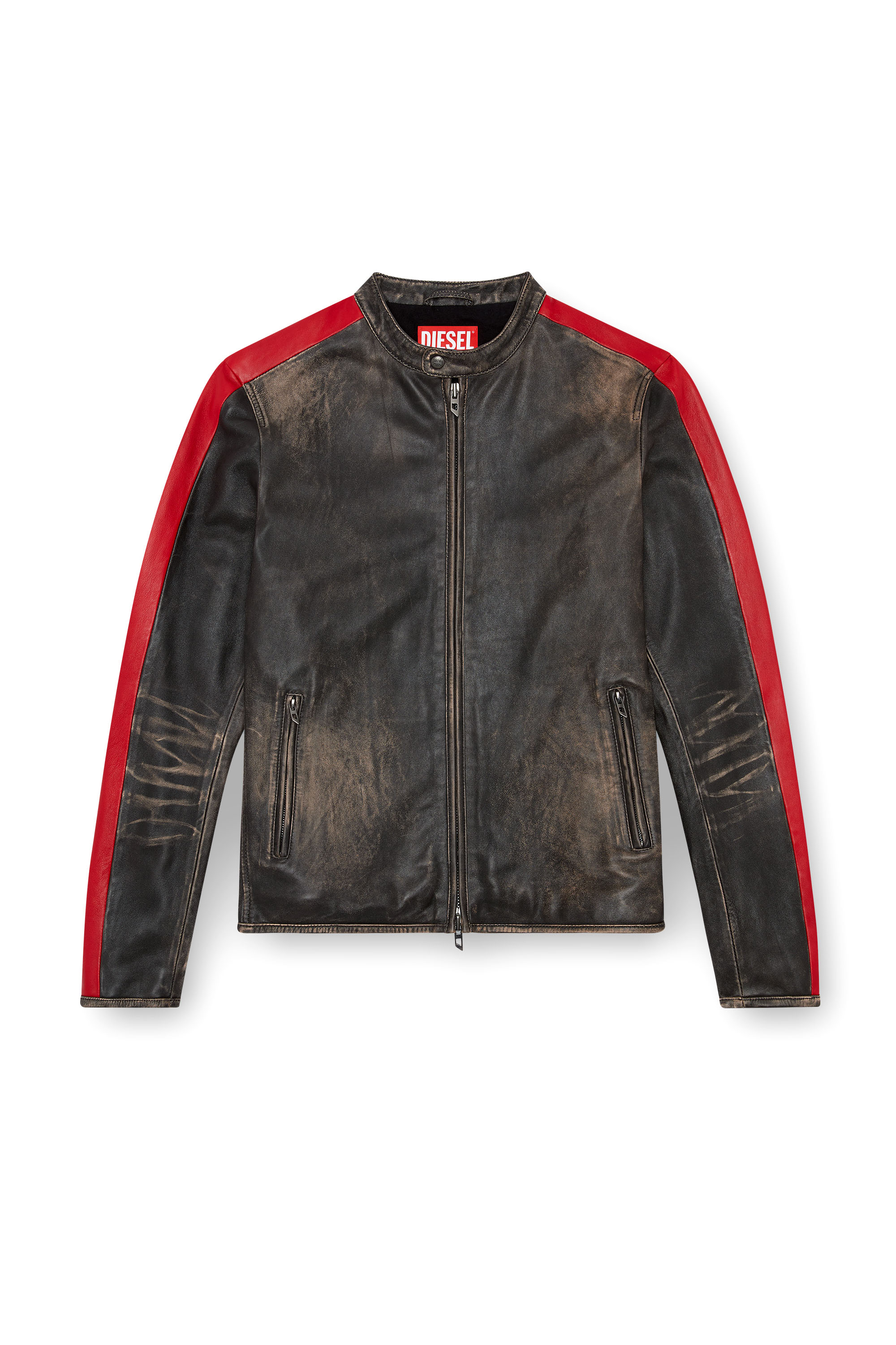 Diesel - L-RENN, Male Leather jacket with contrasting stripes in Multicolor - Image 3