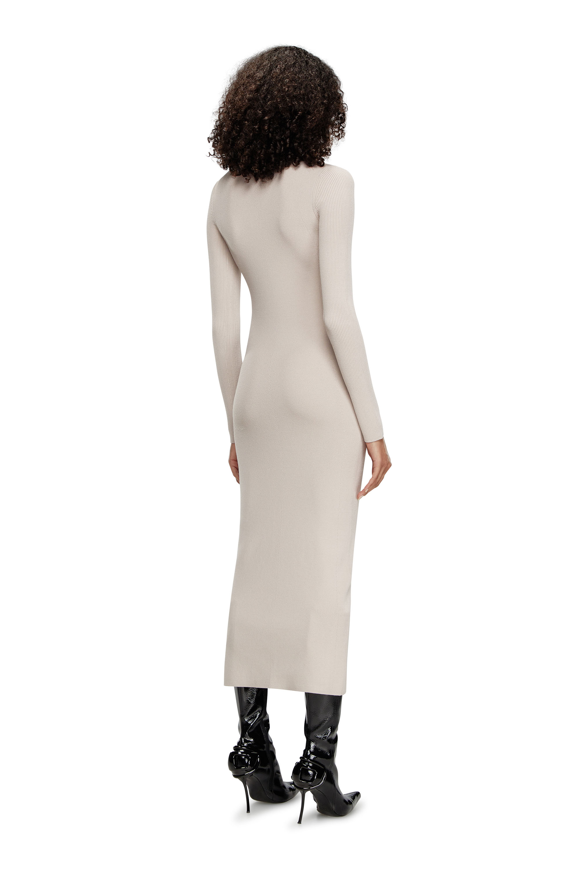 Diesel - M-ZARY-B, Female's Long dress in ribbed knit in Light Grey - 3