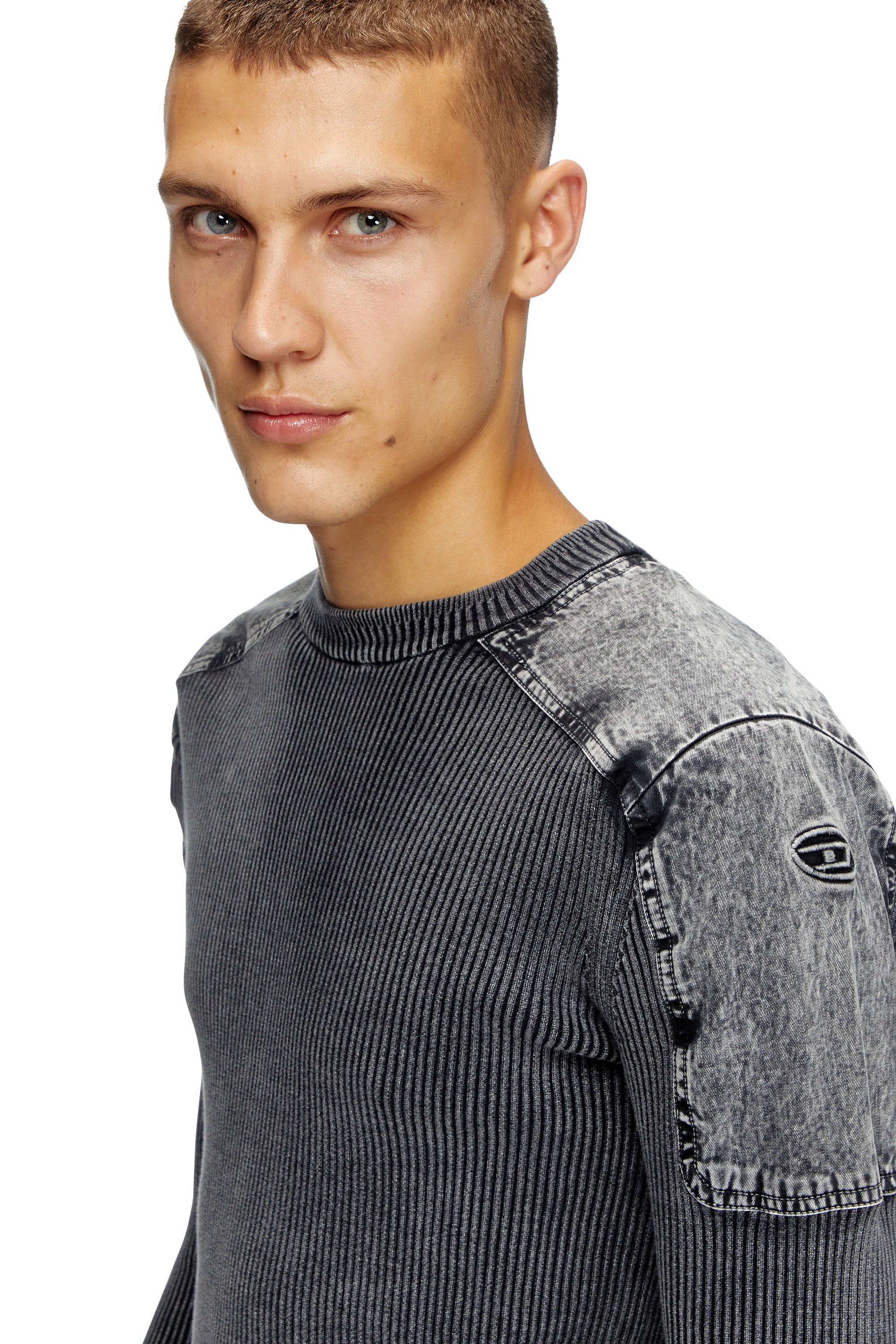 Diesel - K-MARTIN, Male's Jumper with contrast shoulder panels in Dark Grey - 4