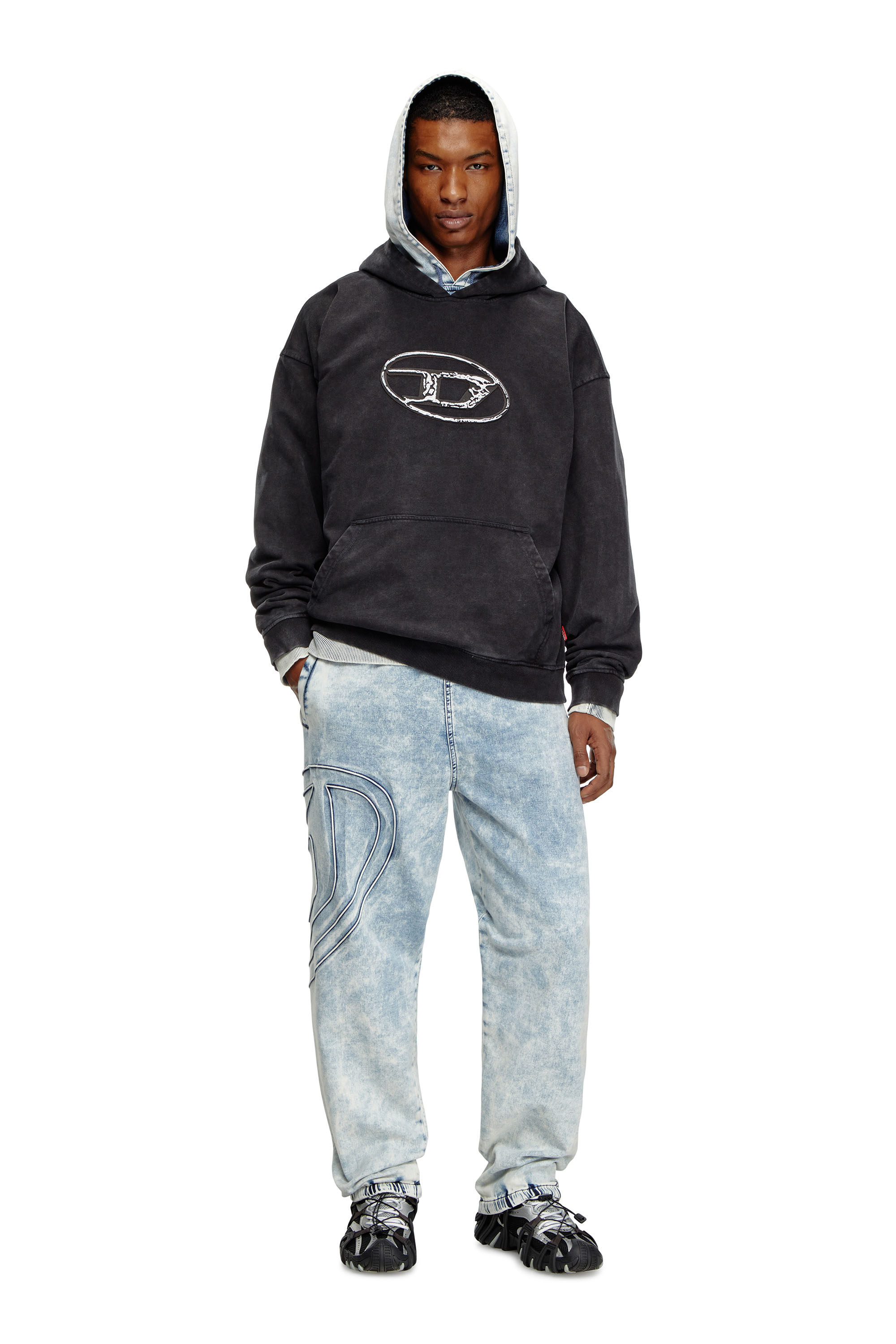 Diesel - S-BOXT-HOOD-Q7, Male's Hoodie with multi-layered logo print in Black - 2