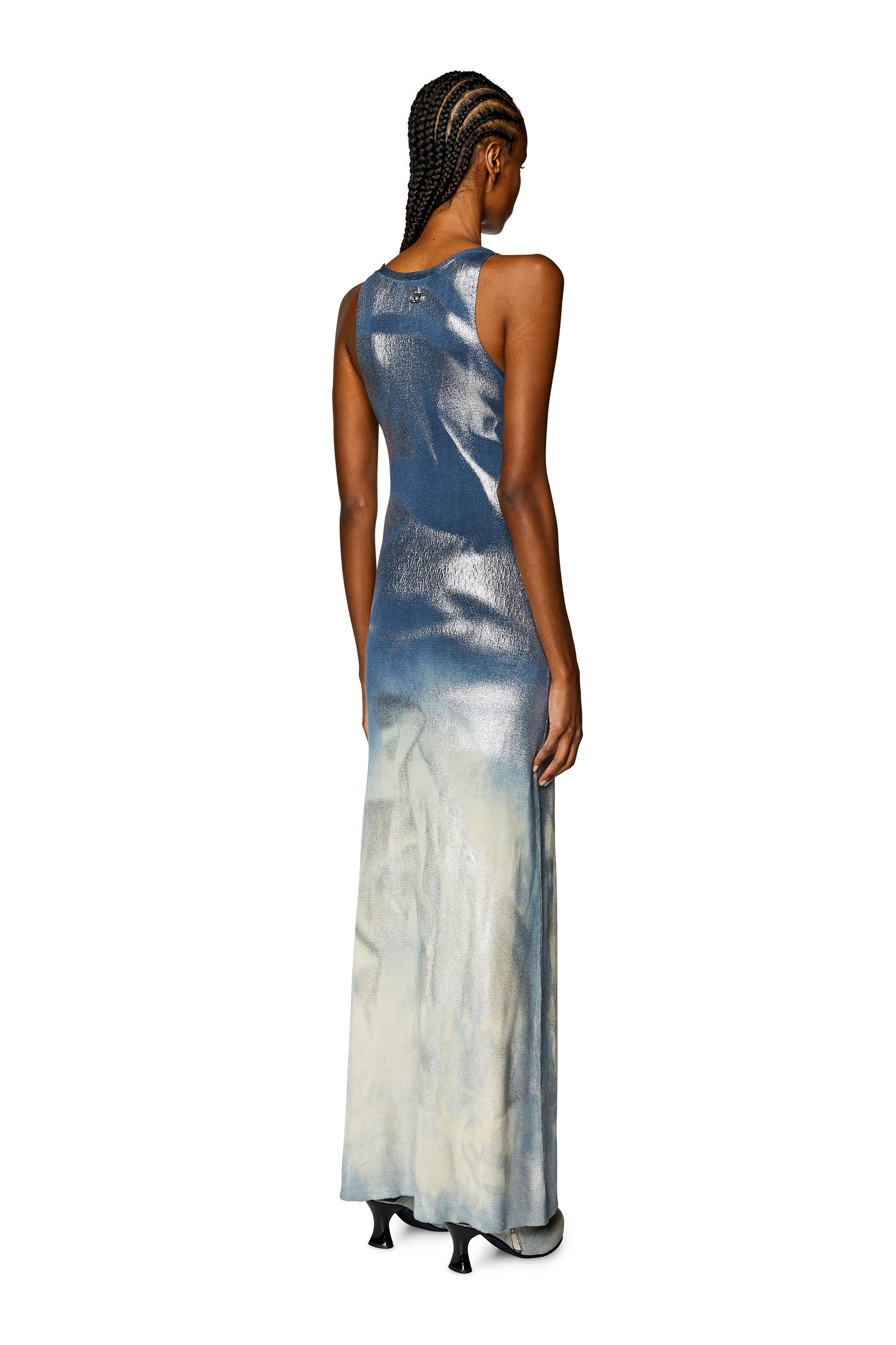 Diesel - M-IDELLE, Femme Robe longue en maille effets métallisés in Bleu - Image 2