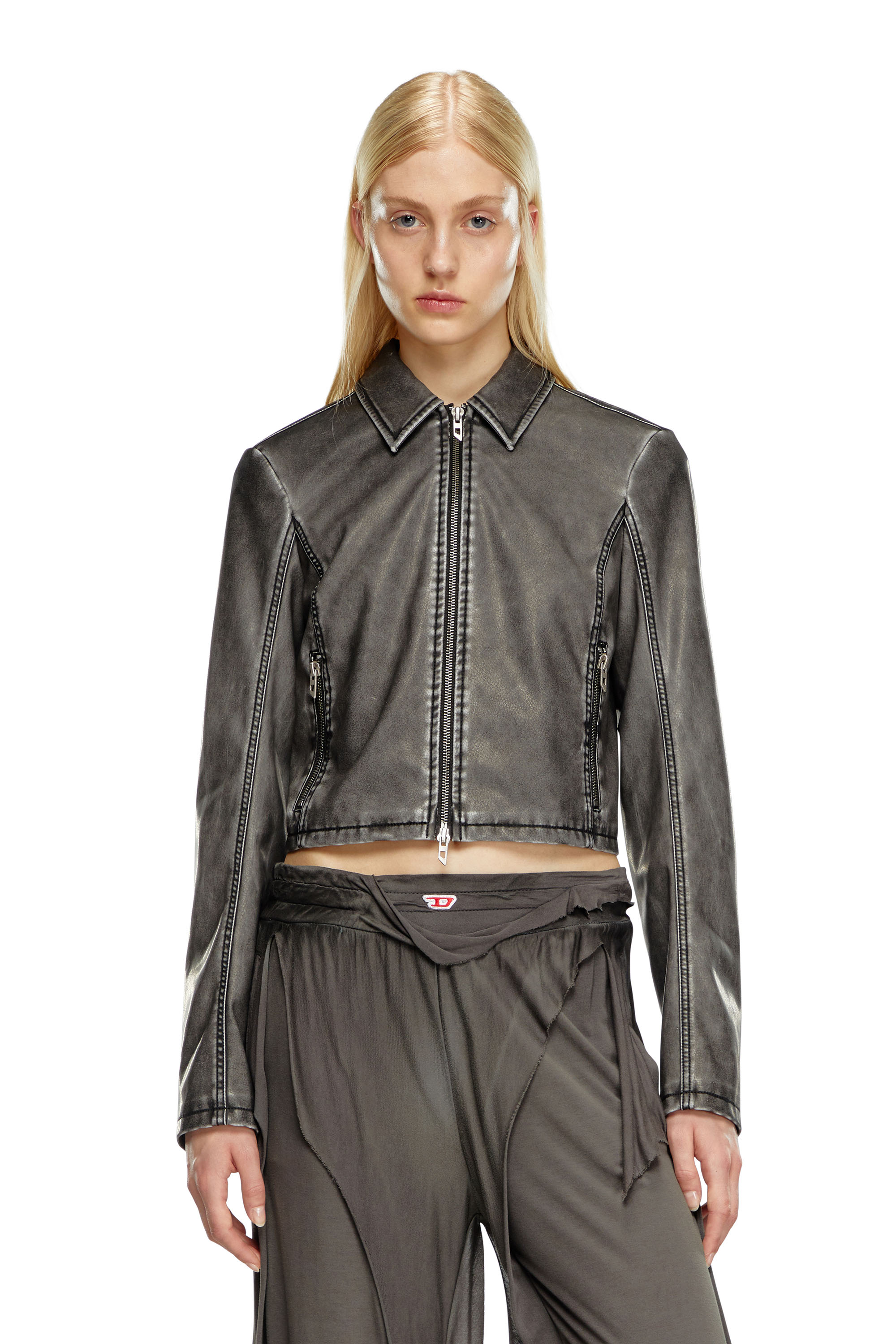 Diesel - G-OTA, Female Cropped jacket in washed tech fabric in Black - Image 1