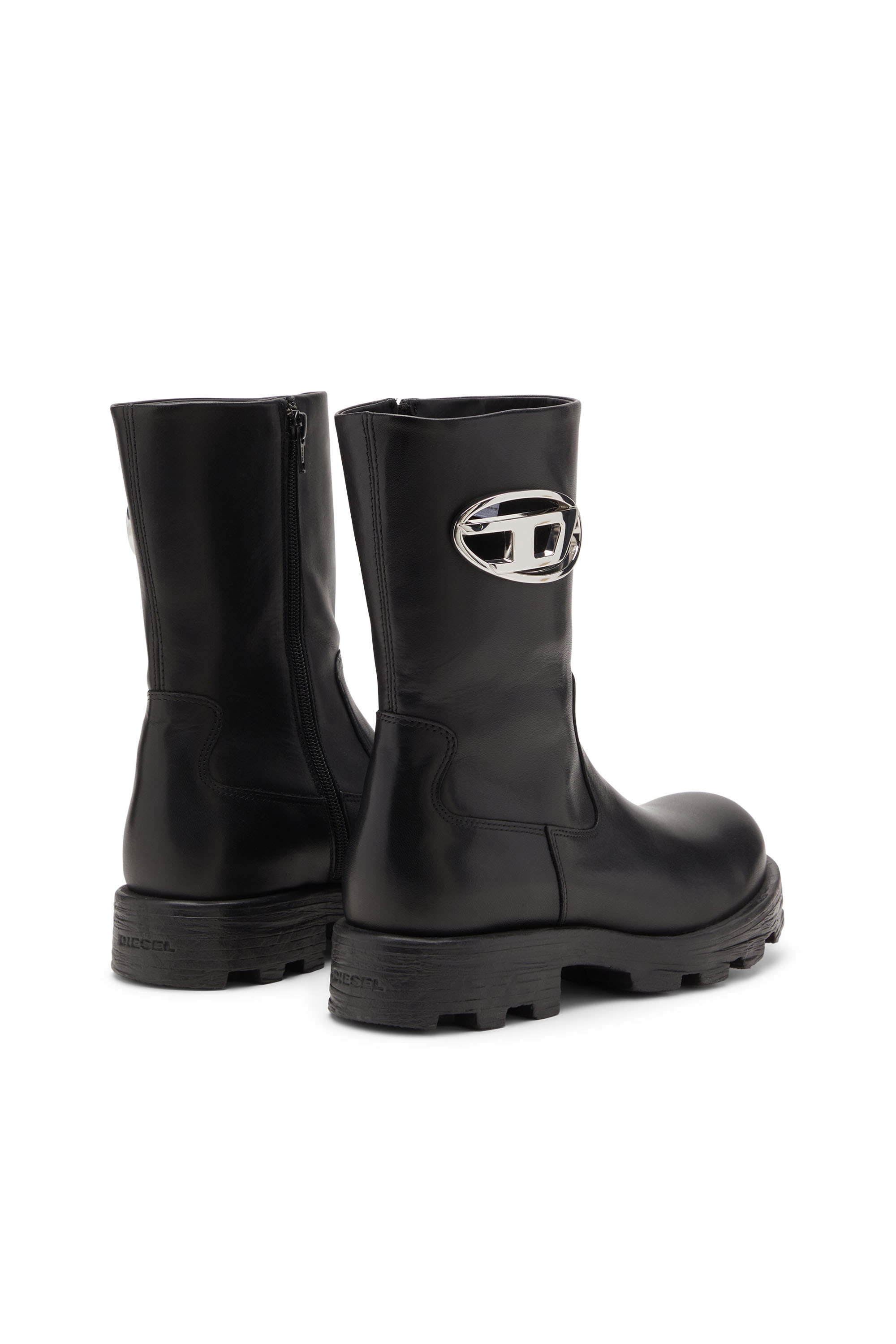 Diesel - D-HAMMER BKR D W, D-Hammer-Bottes de motard en cuir brillant Femme in Noir - 3