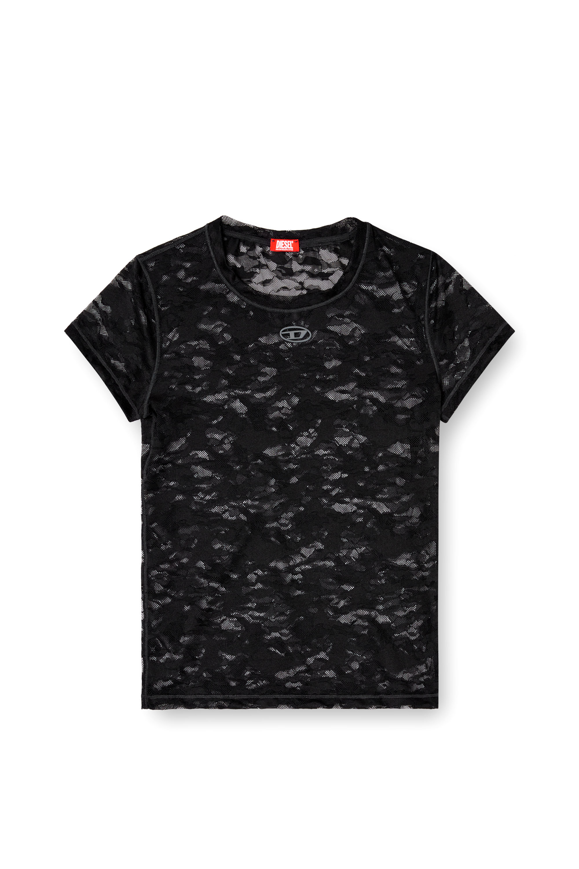 Diesel - KASIA-UTLT, T-shirt en dentelle camouflage Femme in Noir - 4