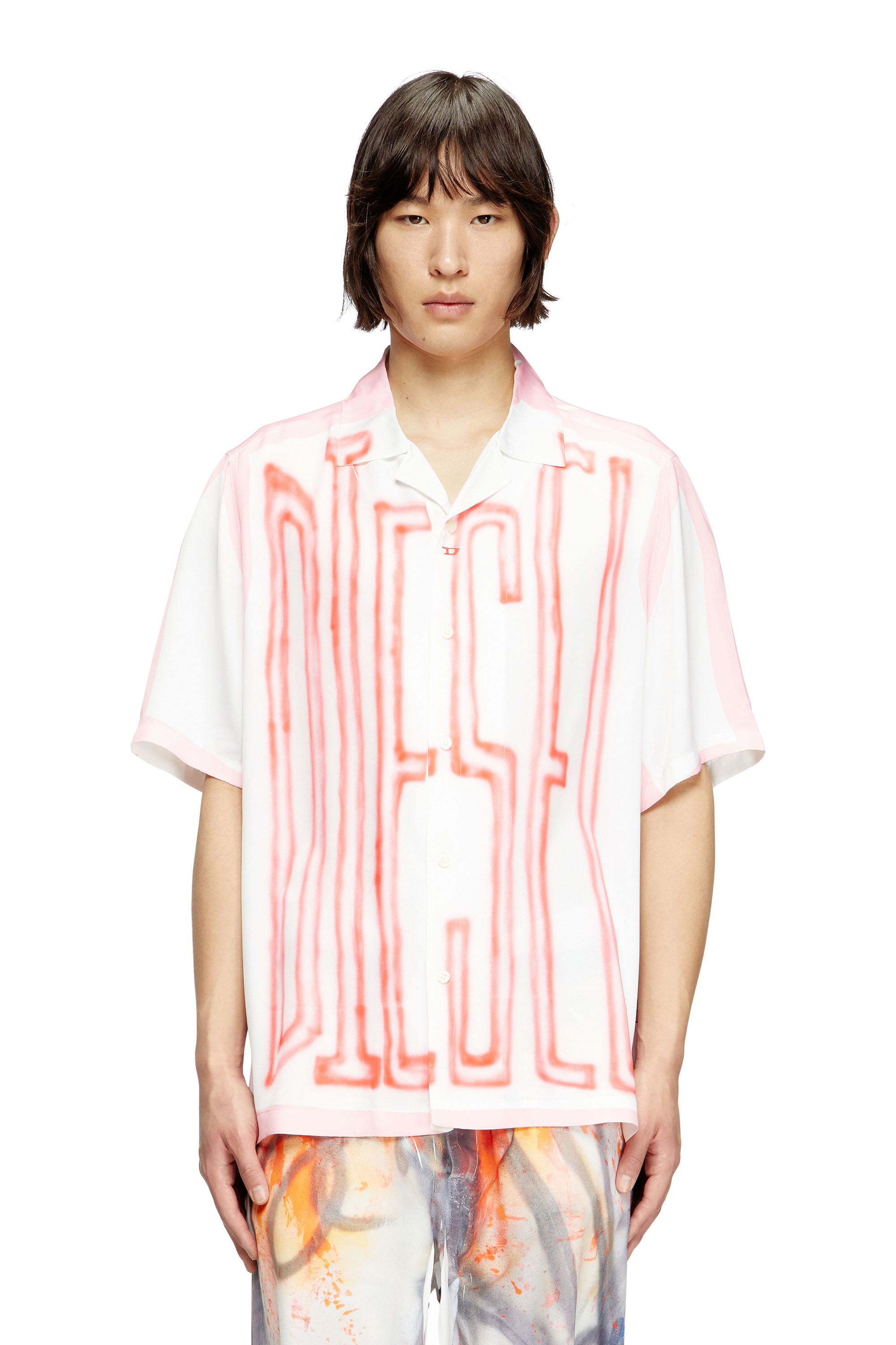 Diesel - C-PAROSHORT-GRAFFITI-FRA, Chemise bowling en satin avec logo graffiti Mixte in Polychrome - 2