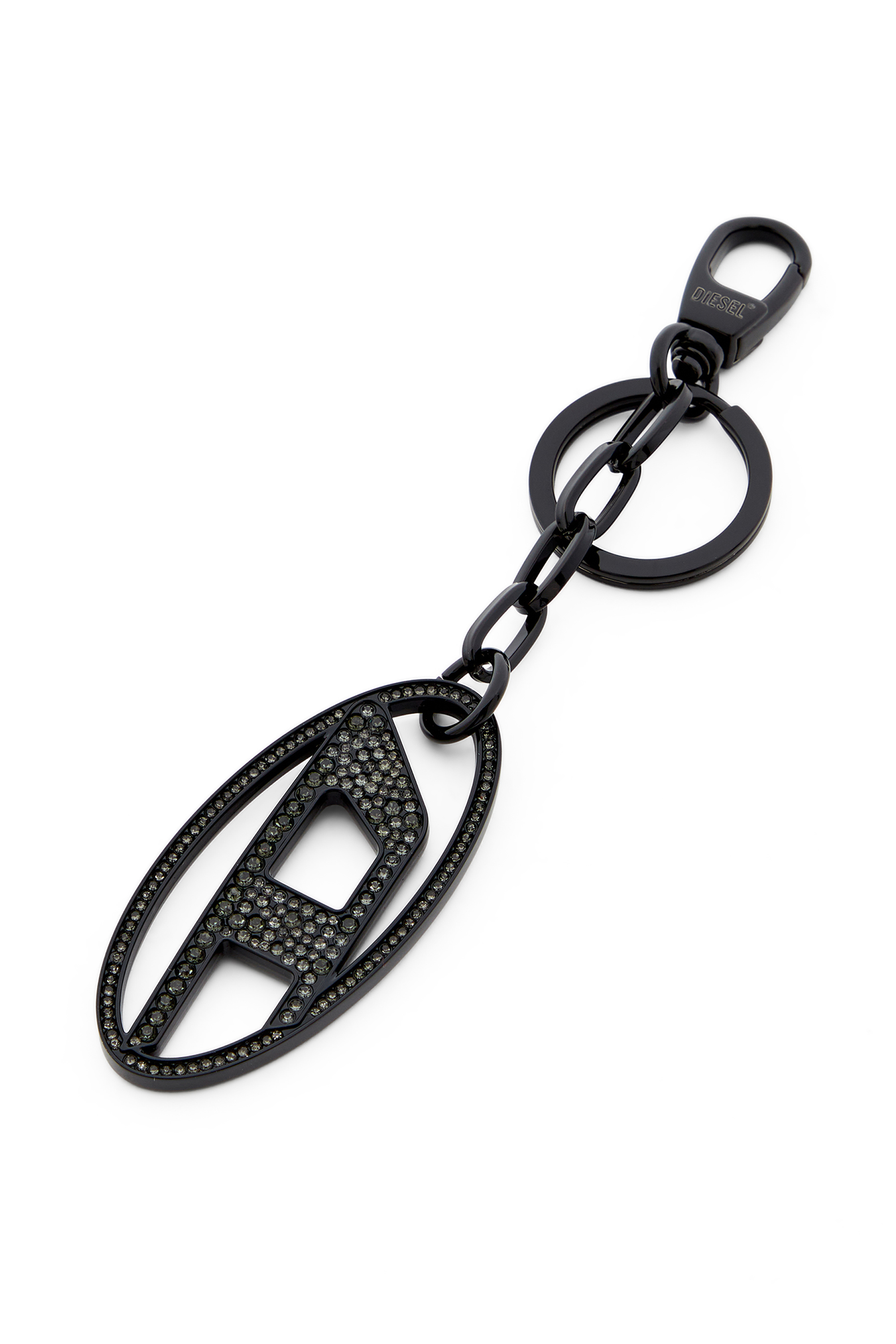 Diesel - HOLY-C, Female's Metal Oval D keyring with crystals in Black - 2