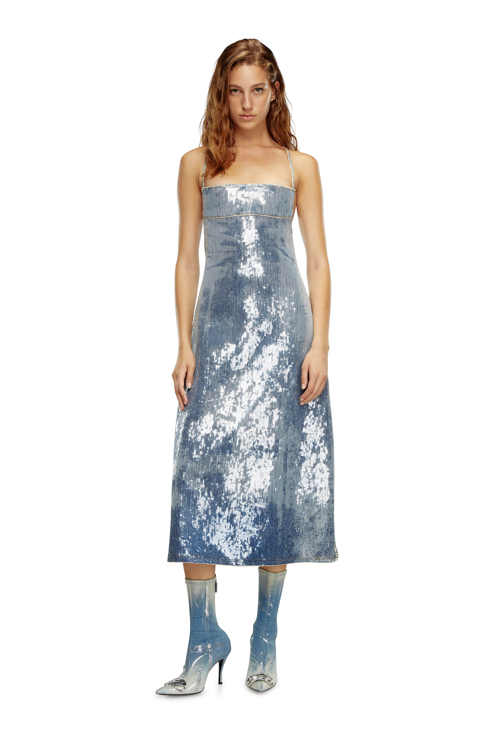 Diesel - DE-HELD-S2, Female's Strappy denim midi dress with sequins in Blue - 1