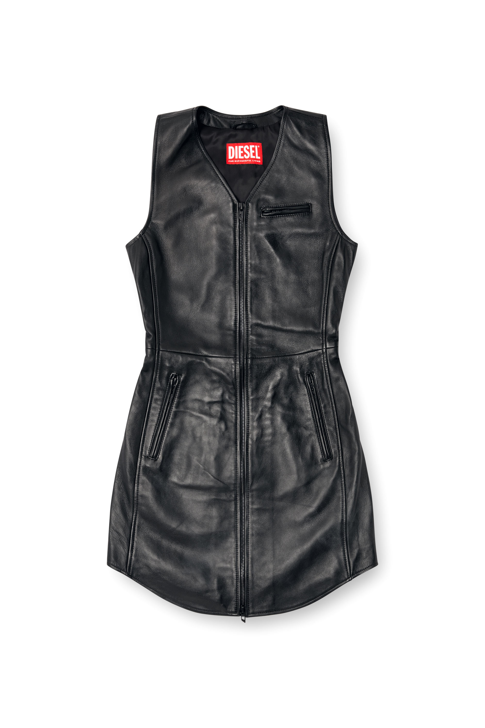 Diesel - L-ILITH, Female's Short zipped leather dress in Black - 5