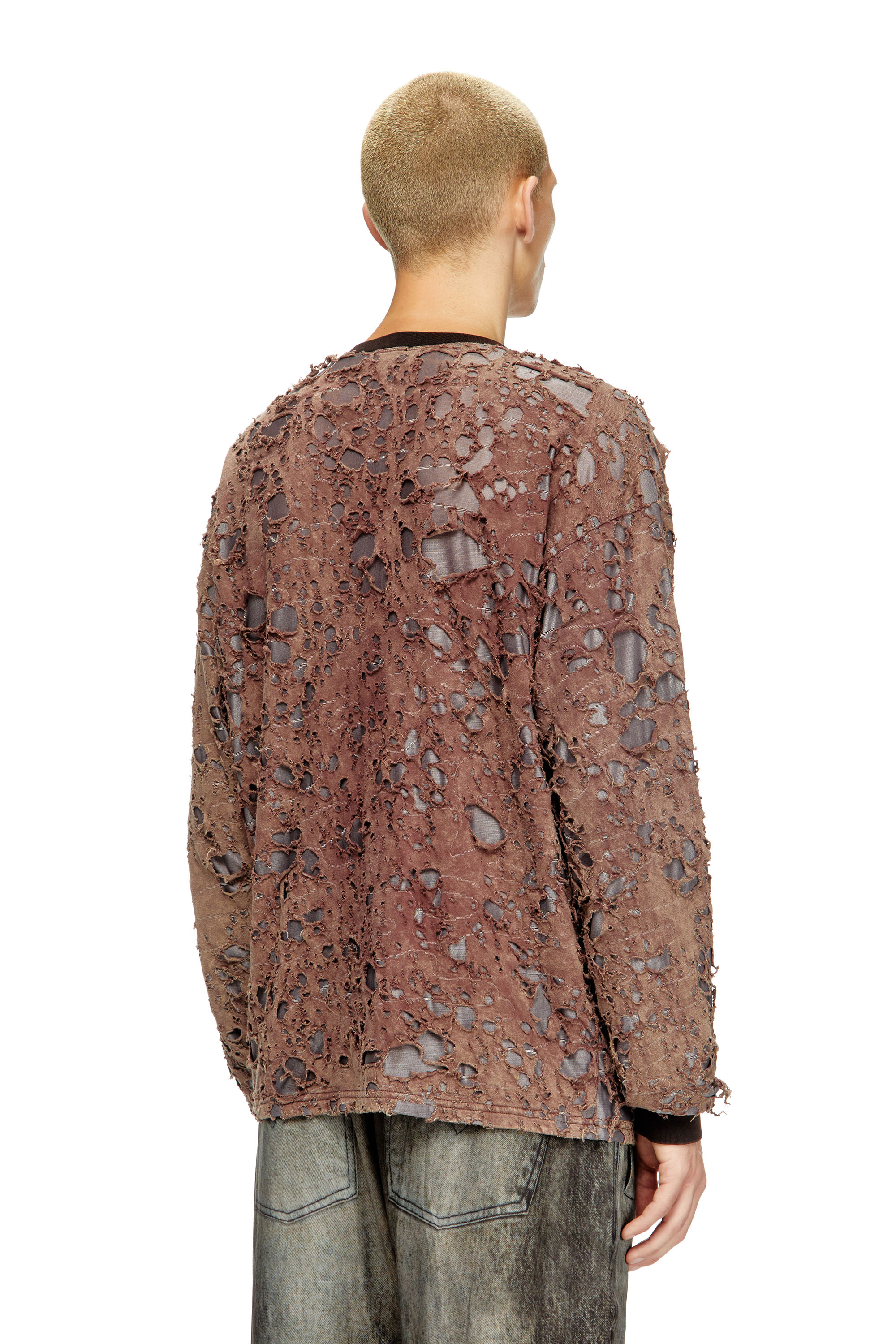 Diesel - T-OVERT, Male's Long-sleeve T-shirt in destroyed jersey in Brown - 3