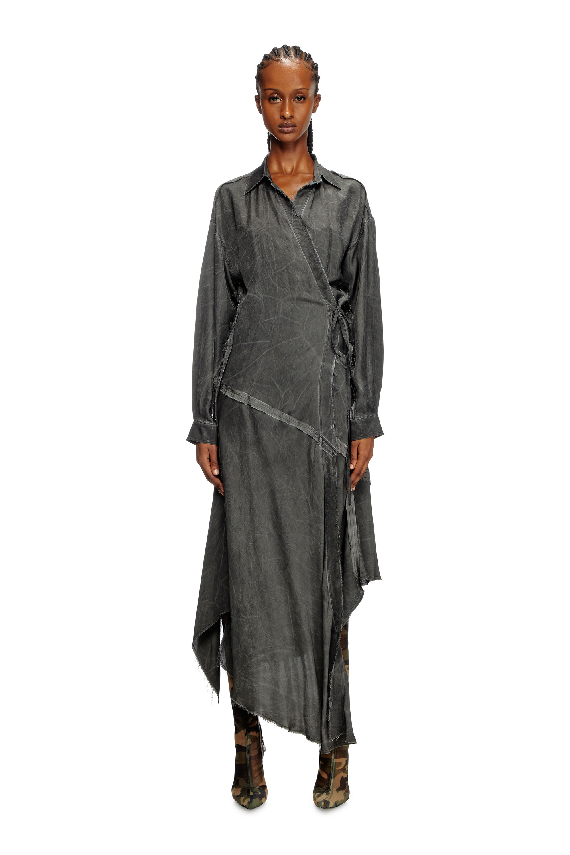 Diesel - D-RAVEN-Q1, Female's Asymmetrical long-sleeve dress in Dark Grey - 2