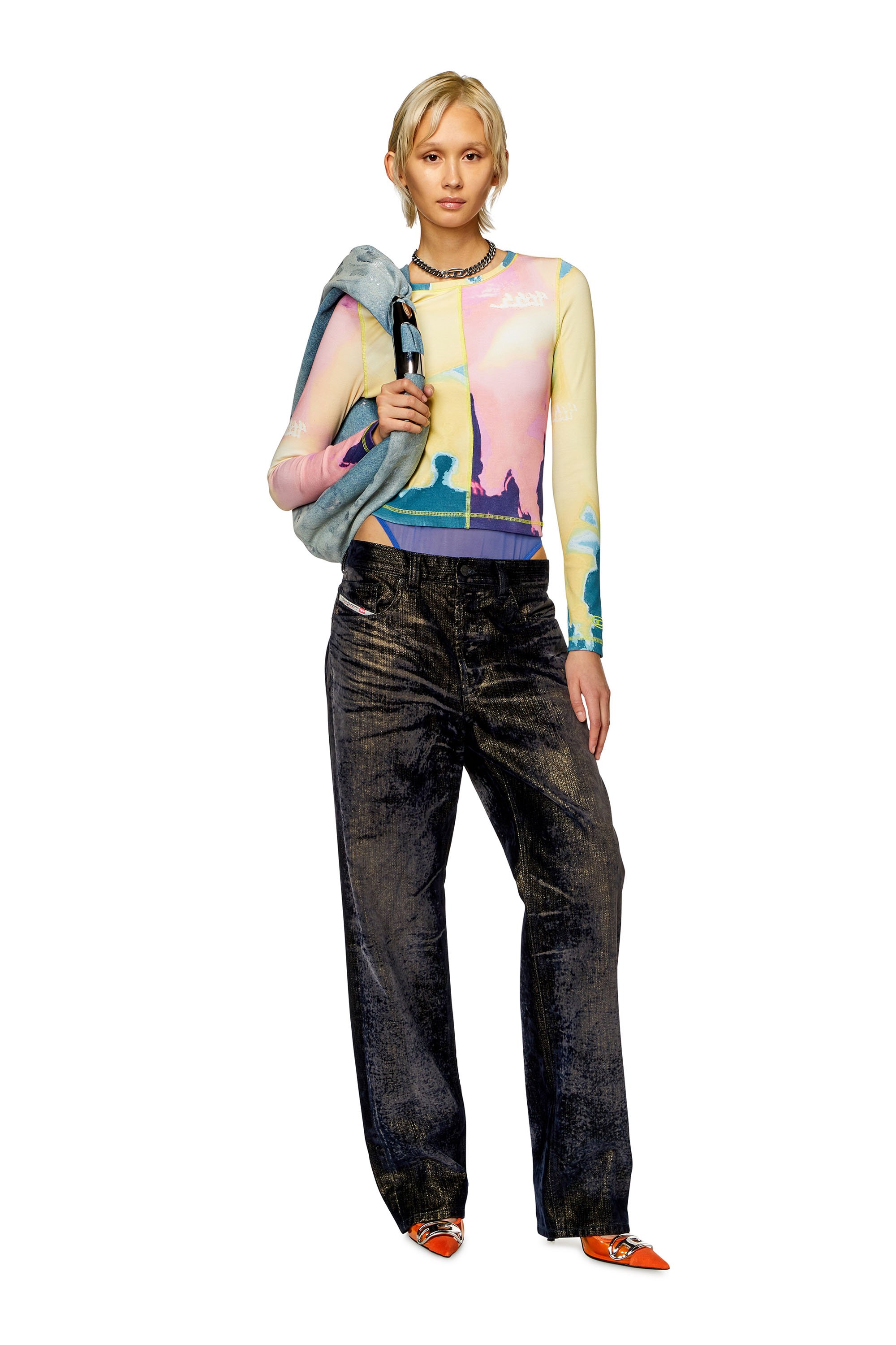 Diesel - T-BANES, Femme Top à empiècements avec imprimé multicolore in Polychrome - Image 2