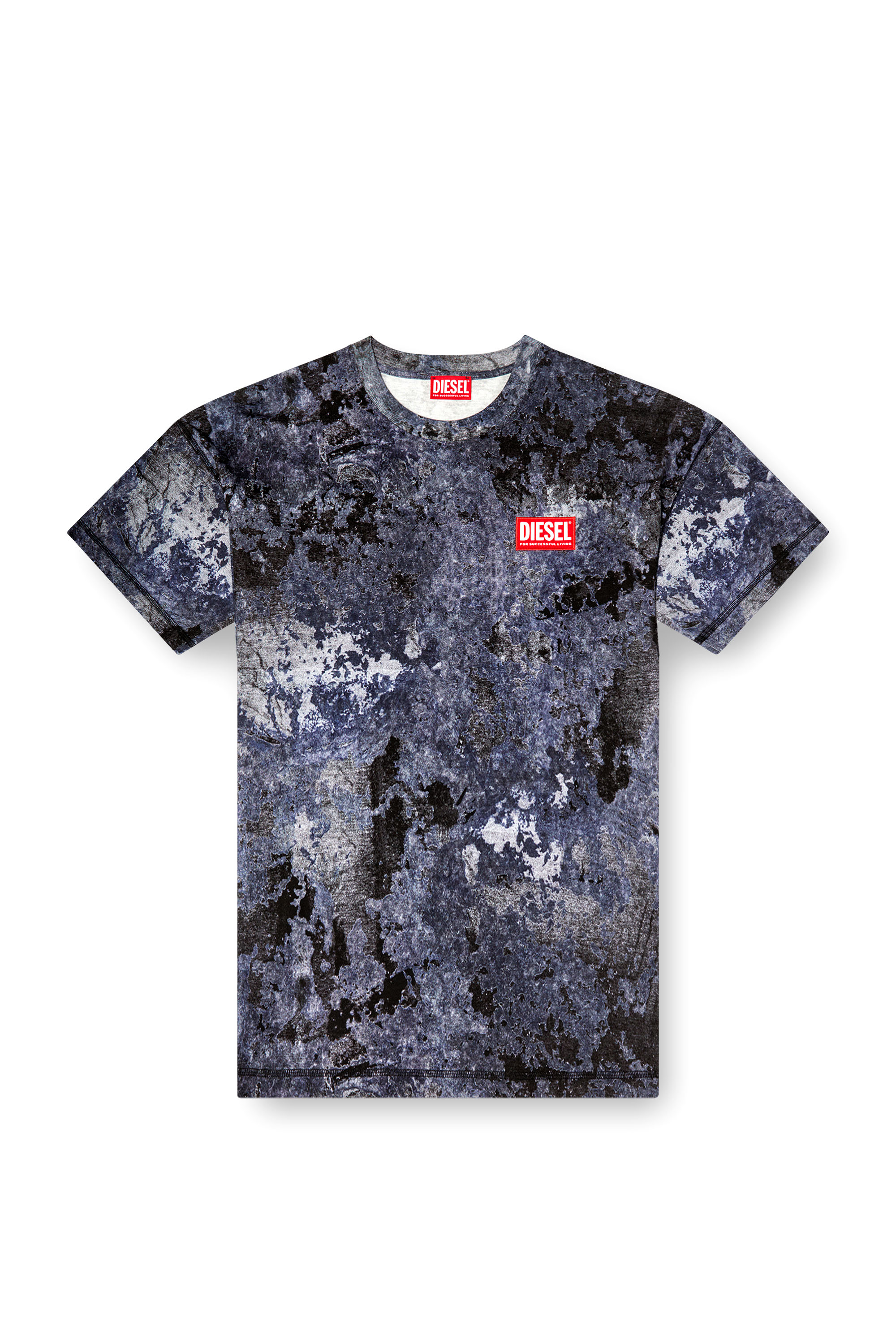 Diesel - T-BOXT-R12, Male's Marble-effect burnout T-shirt in Blue - 4