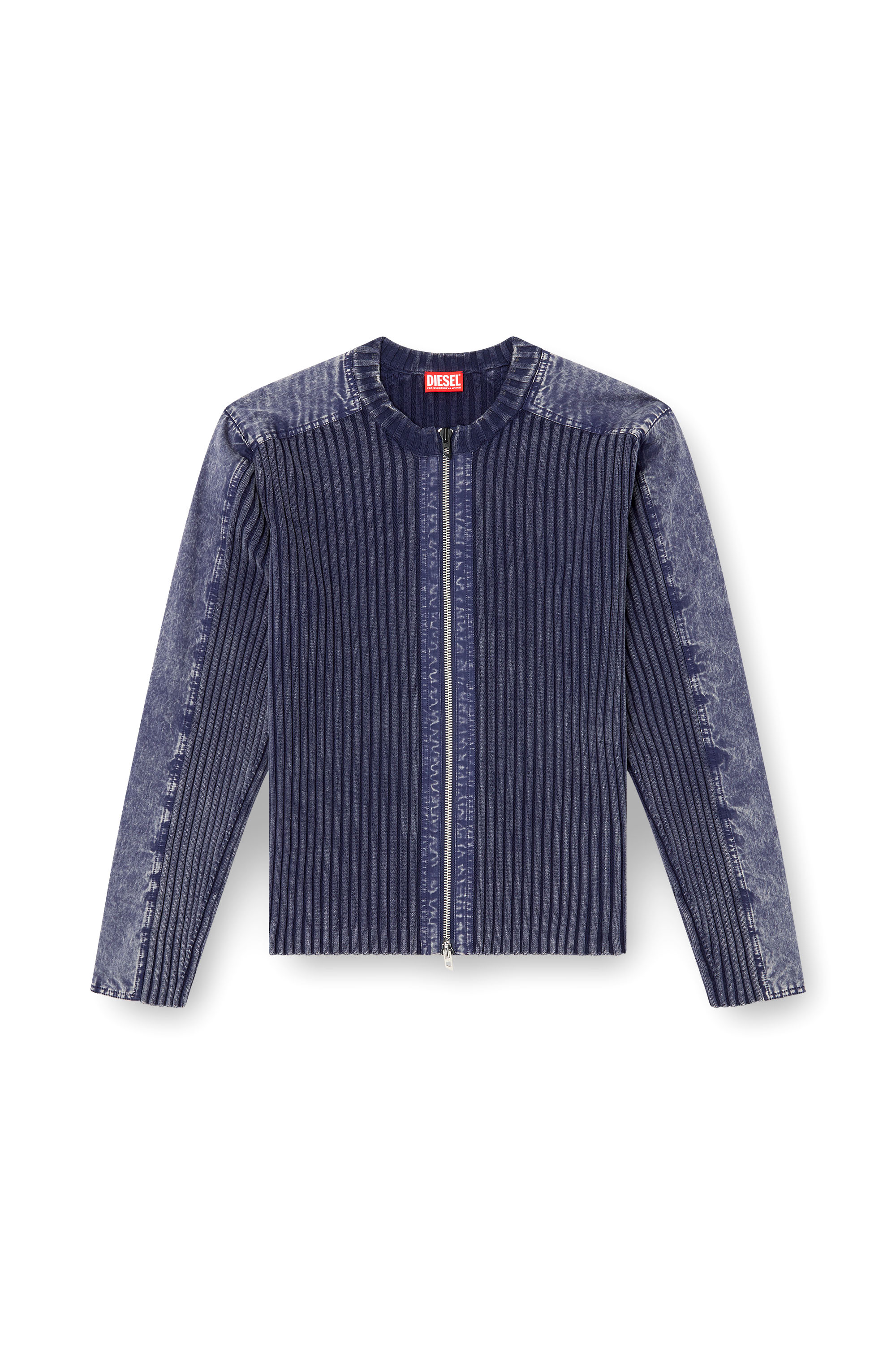 Diesel - K-MATTY, Male's Zip-up cardigan with contrast panels in Blue - 3