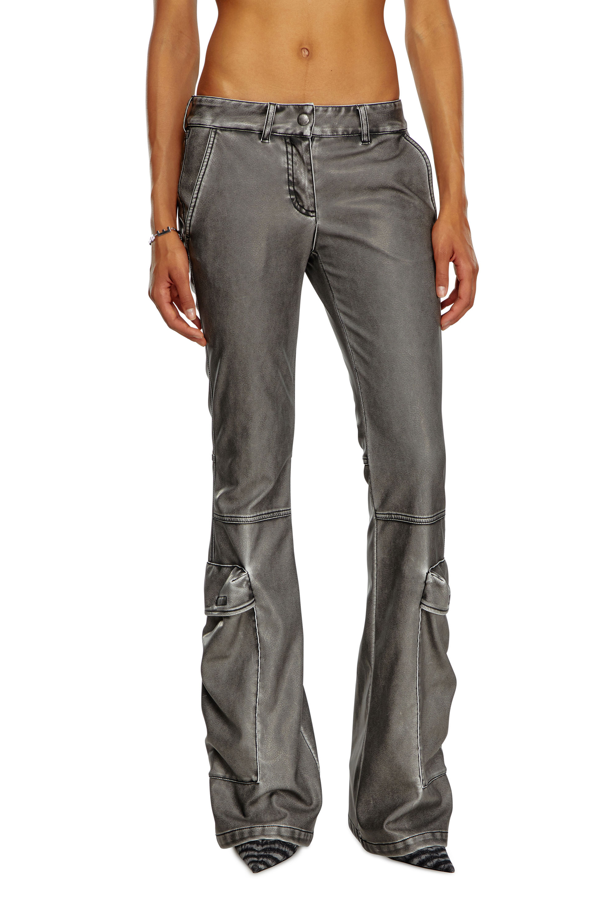 Diesel - P-OWER-P1, Female Bootcut trousers in washed tech fabric in Black - Image 1
