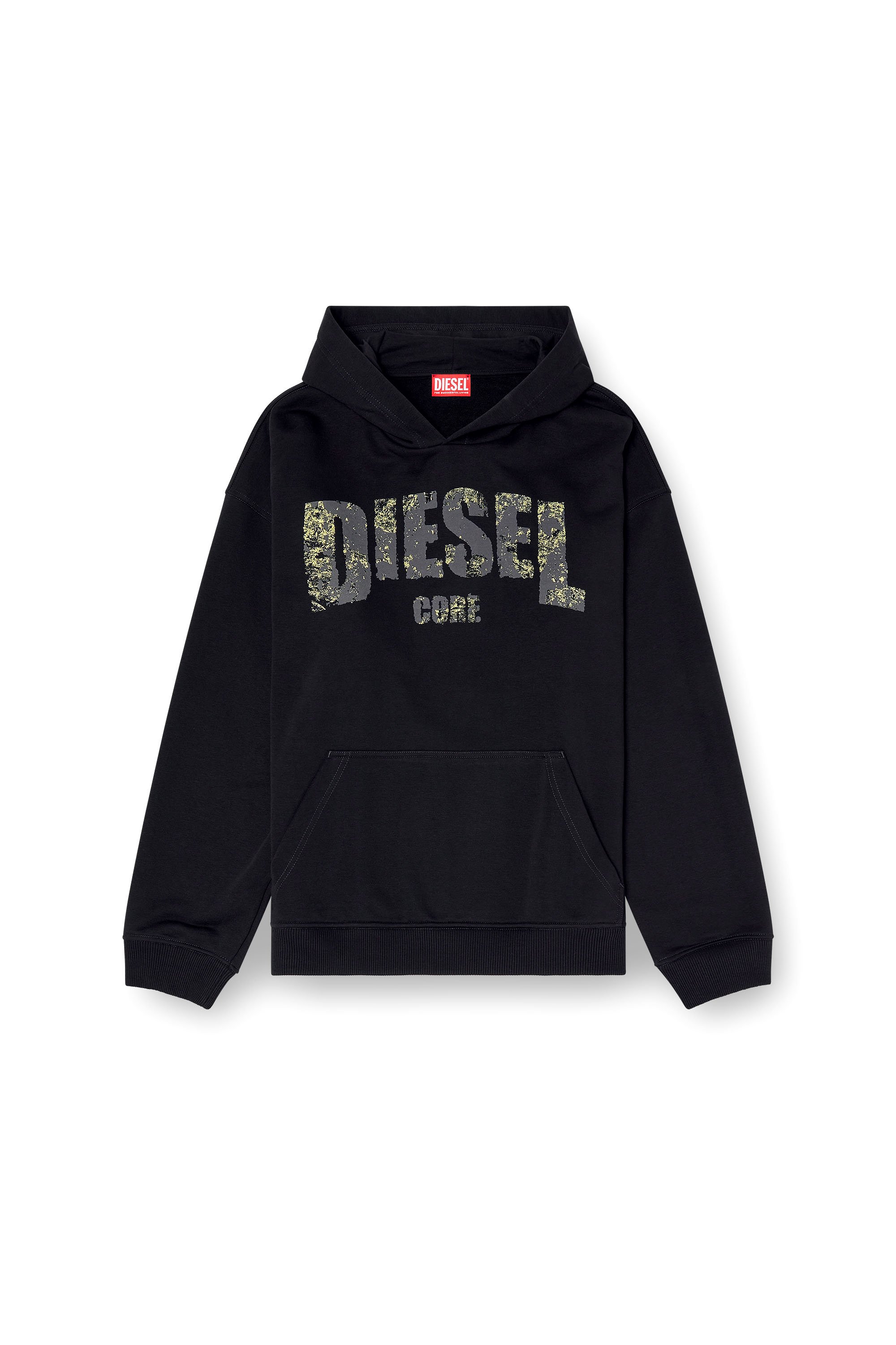 Diesel - S-BOXT-HOOD-R13, Sweat-shirt à capuche avec logo imprimé effet destroy Homme in Noir - 4