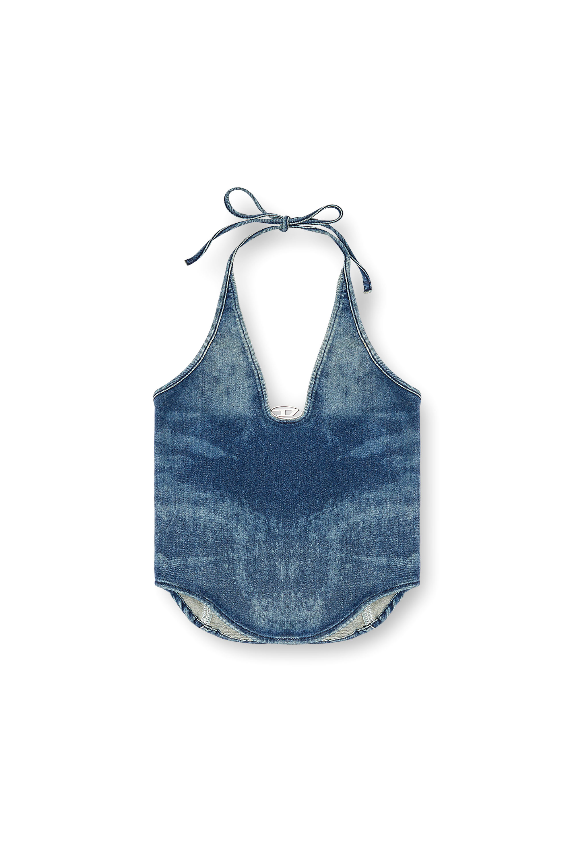 Diesel - DE-JANICE-S, Female's Halterneck top in Reform denim in Medium Blue - 3