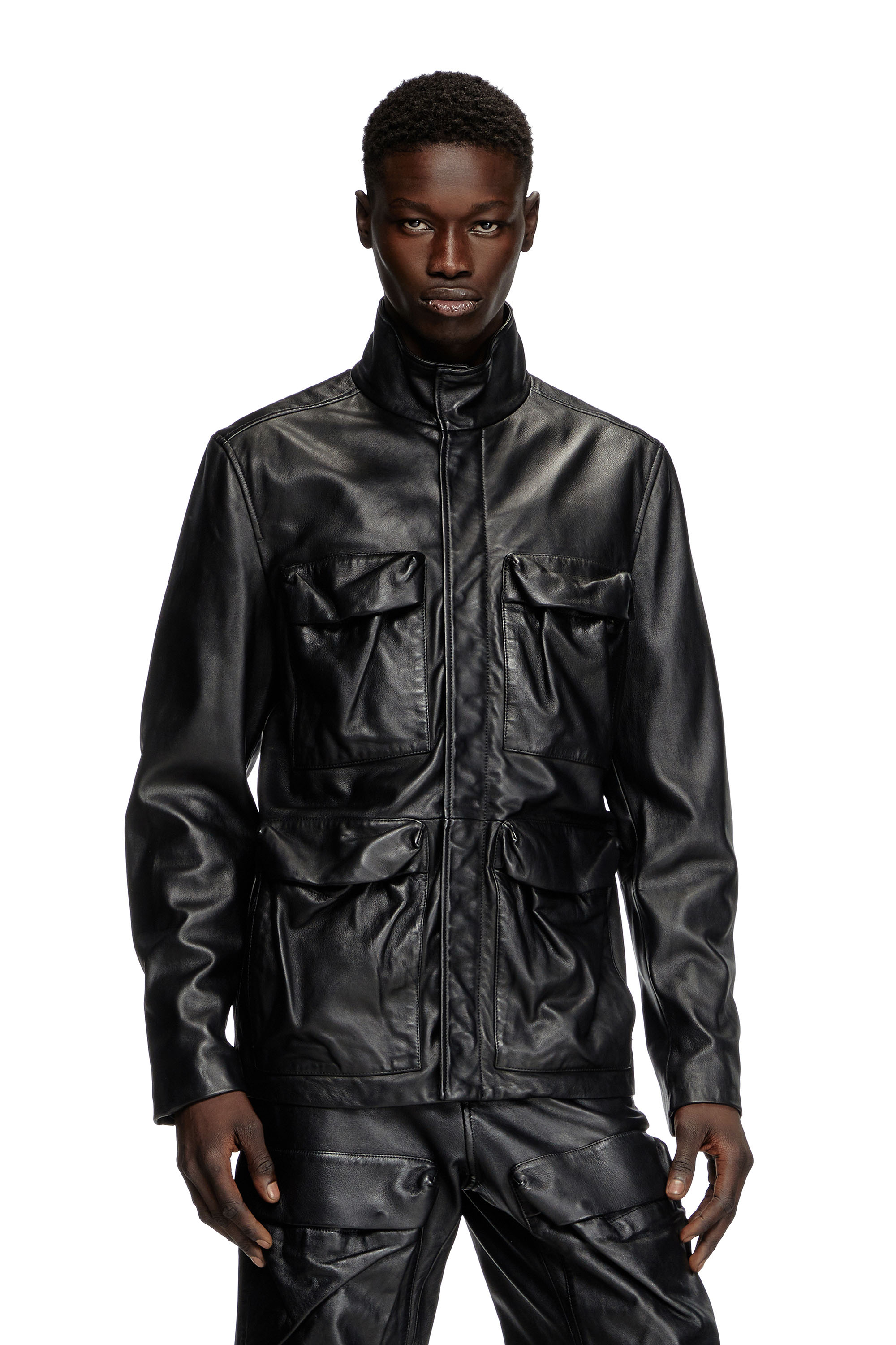 Diesel - L-GAST, Veste en cuir avec poches utility Mixte in Noir - 1