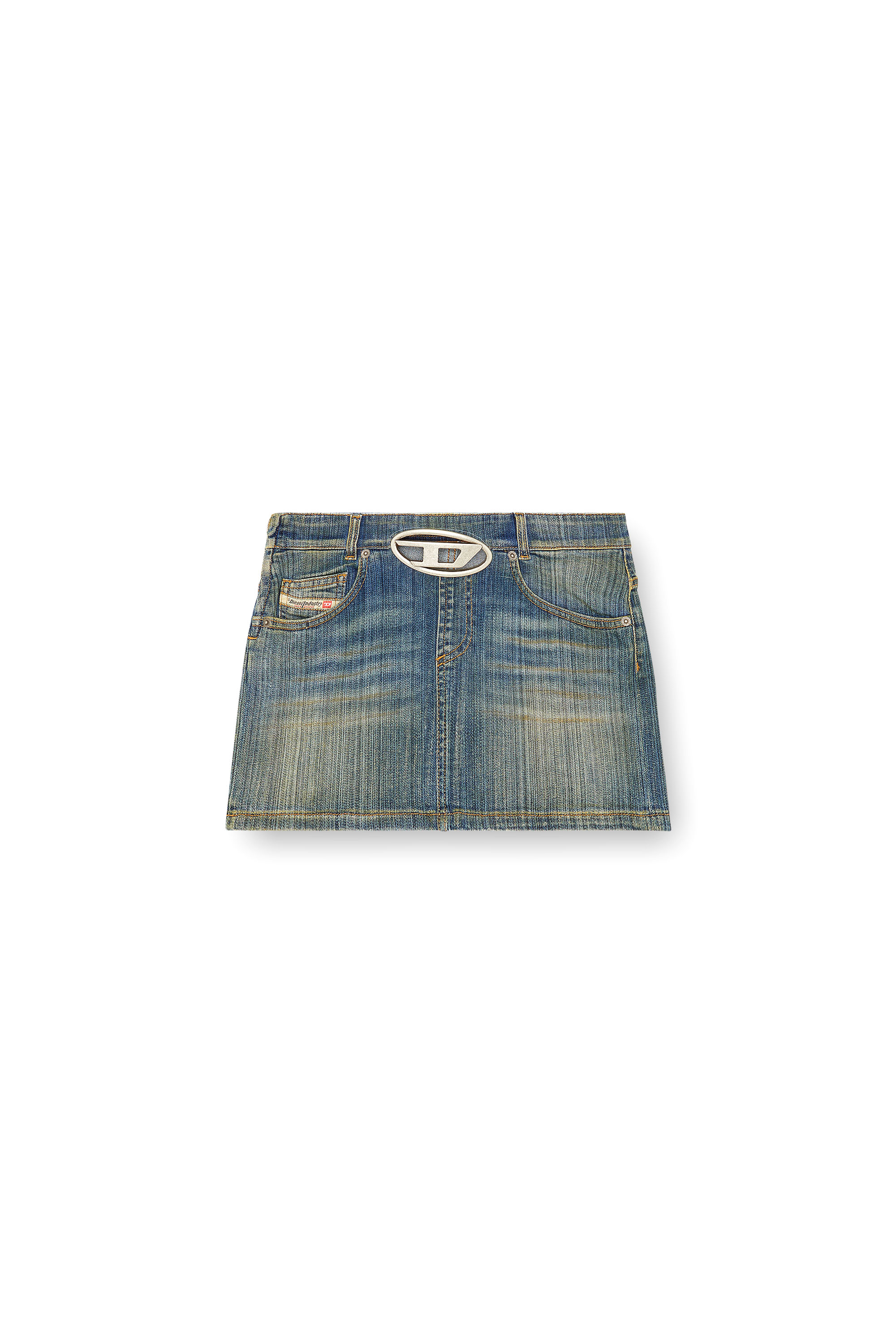 Diesel - DE-RON-S2, Female's Mini skirt in streaky heritage denim in Medium Blue - 3