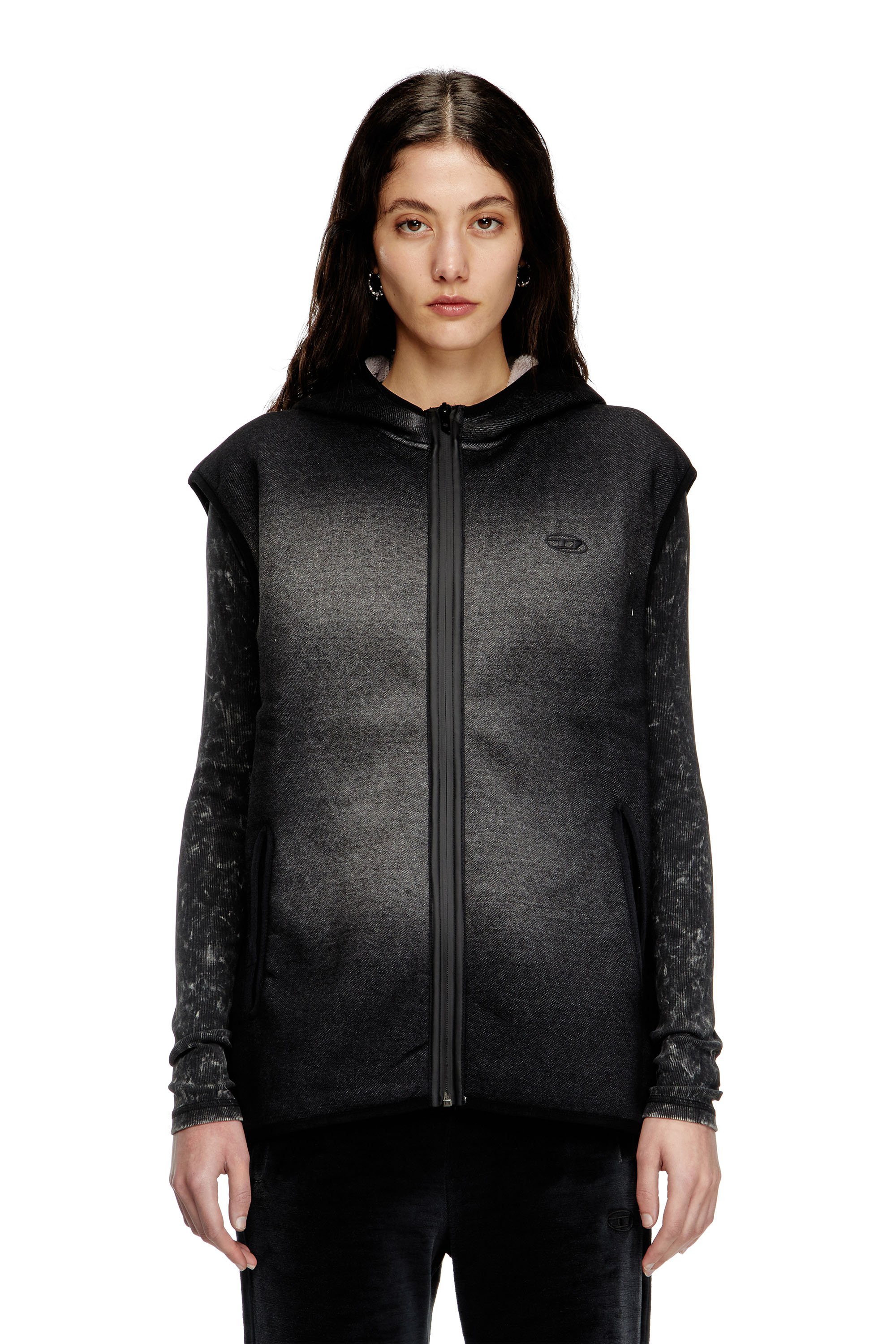 Diesel - S-HAKY, Gilet à capuche en jacquard effet denim Mixte in Noir - 1