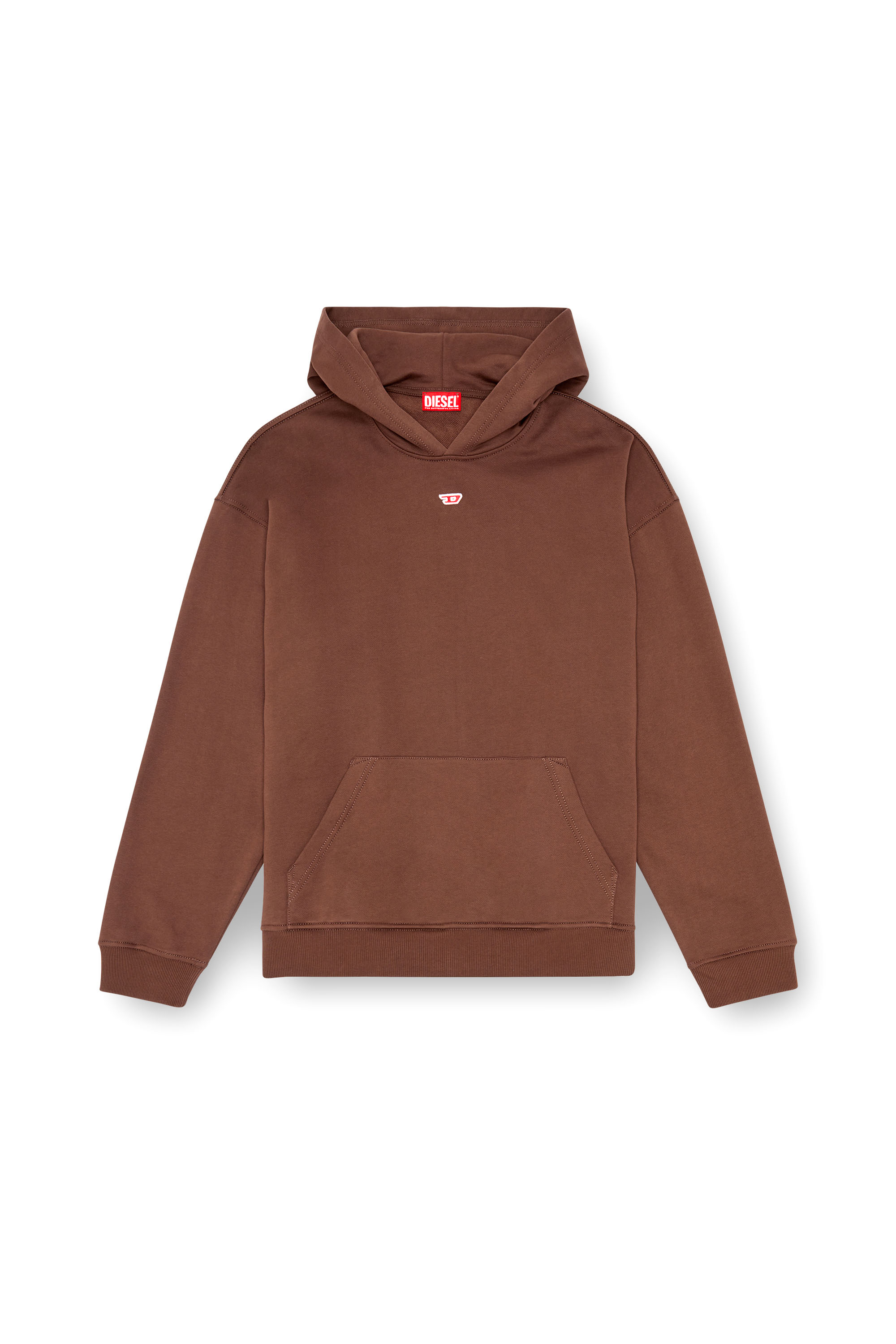 Diesel - S-BOXT-HOOD-D, Male's Hoodie with D logo patch in Brown - 4