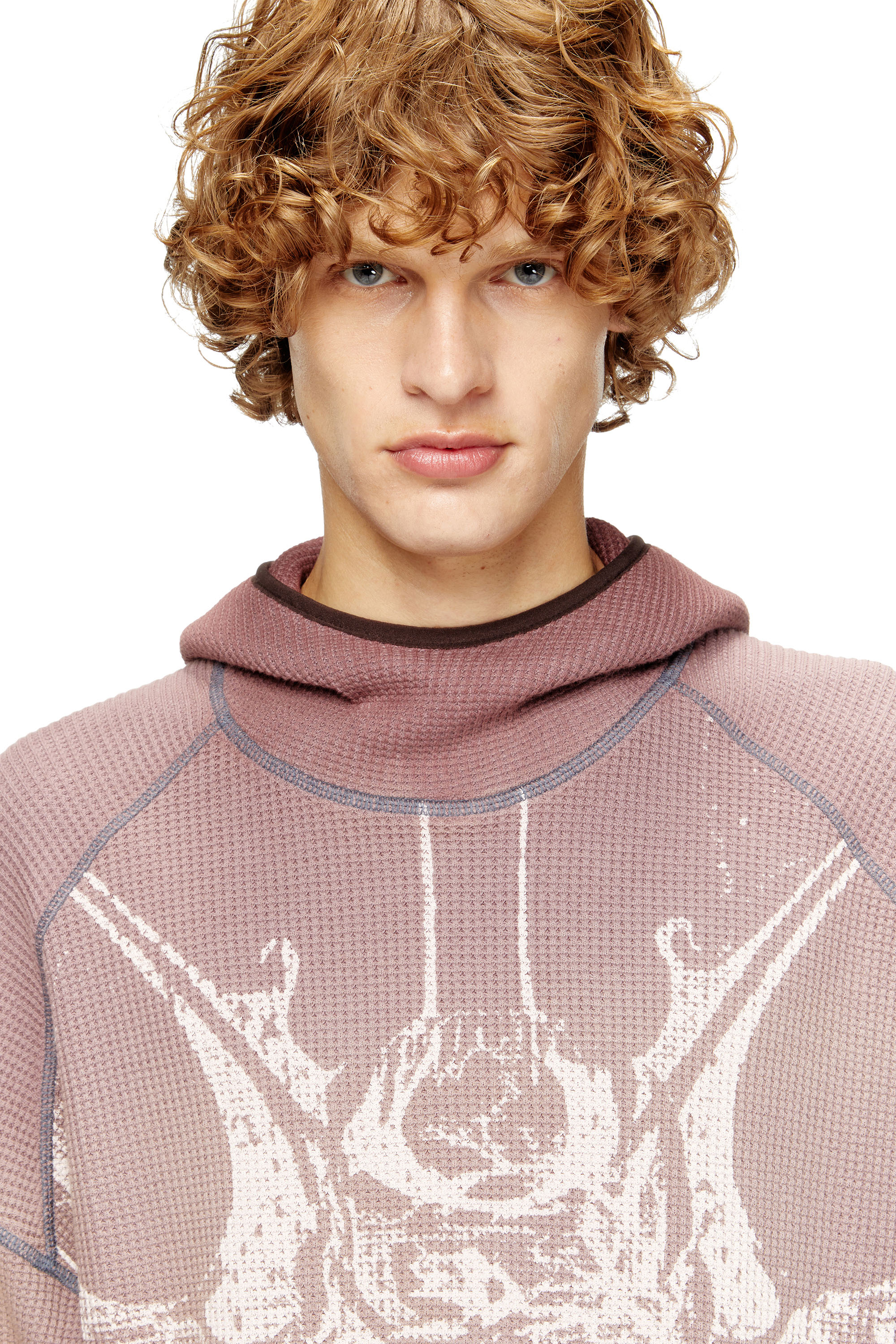 Diesel - S-WAF-HOOD-NEW, Sweat-shirt à capuche délavé en tissu gaufré avec imprimé graphique Homme in ToBeDefined - 4