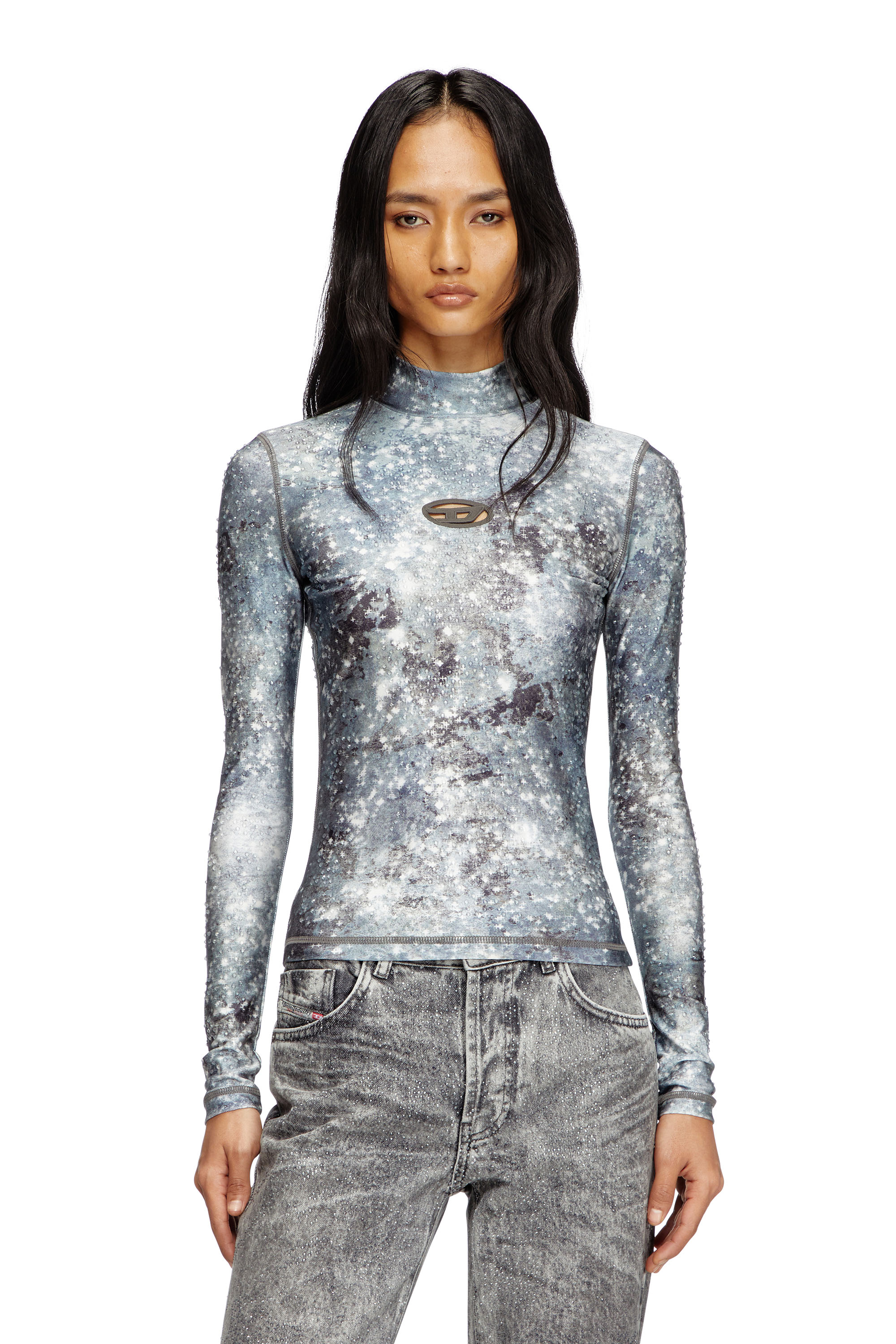 Diesel - T-AKARA, Female's Long sleeved turtle neck top in Blue/Grey - 1