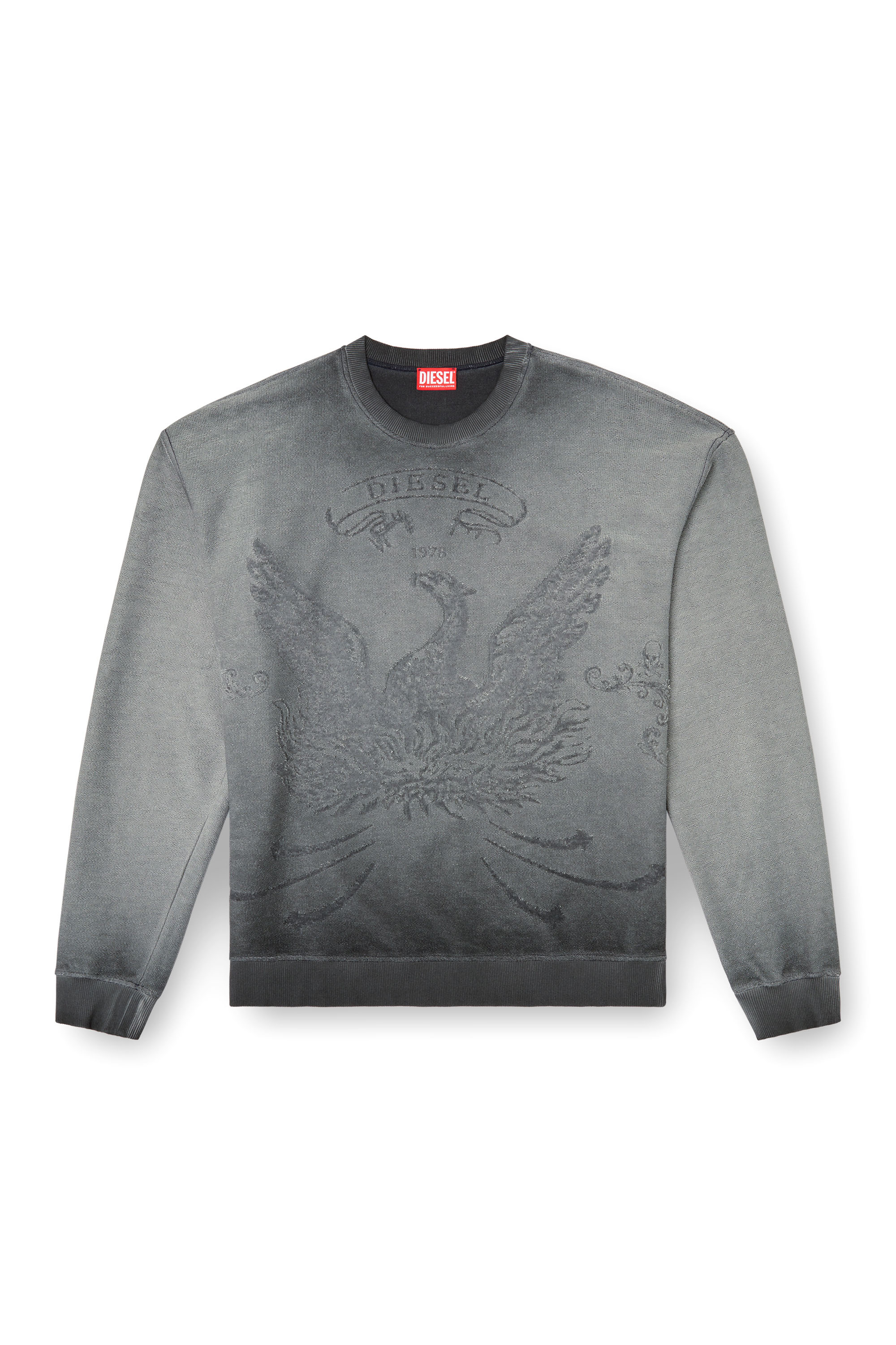 Diesel - S-ARON, Male's Faded sweatshirt with devoré Phoenix logo in Grey - 4