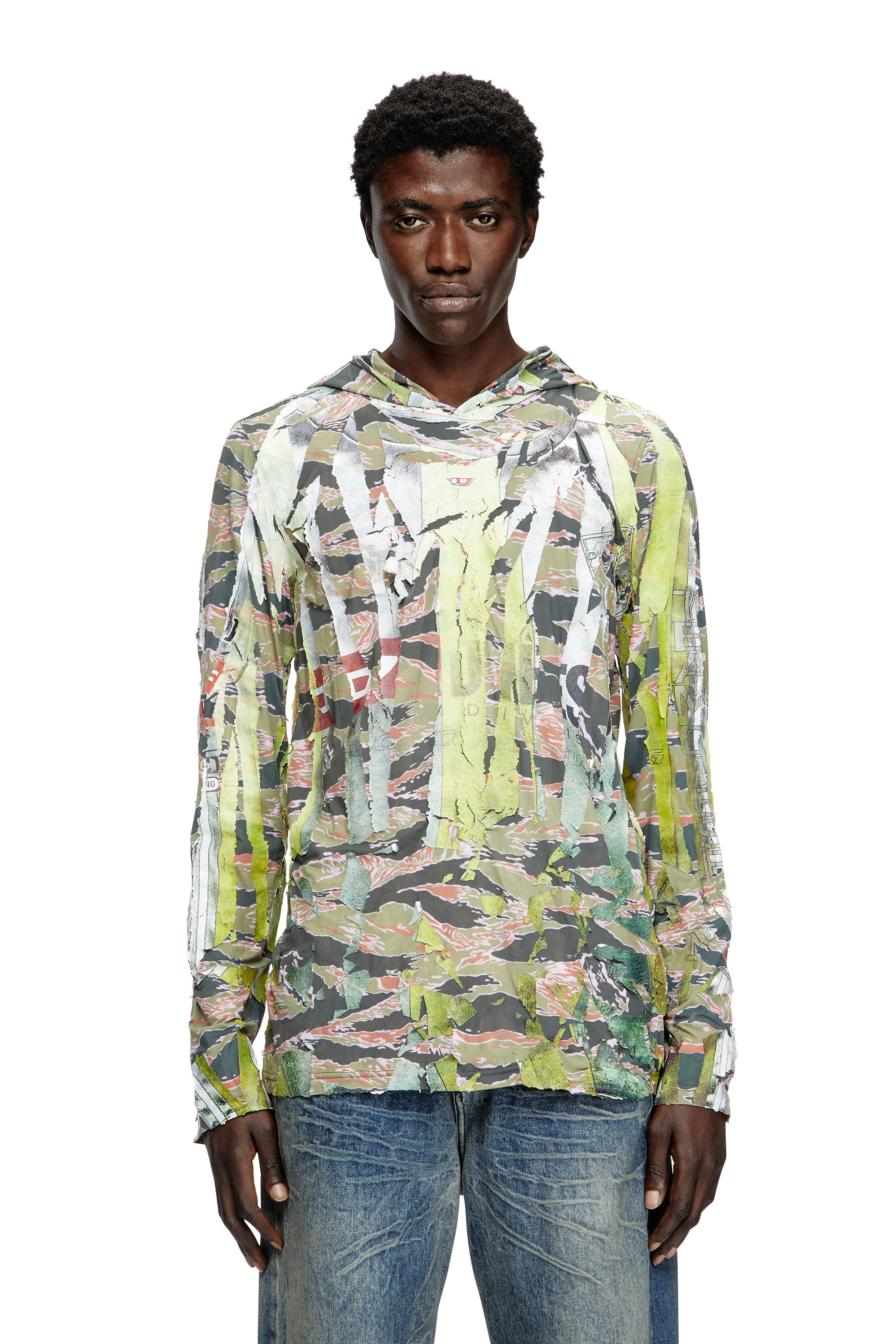 Diesel - T-GILLIS, Top à capuche camouflage avec surimpression craquelée Mixte in Polychrome - 1