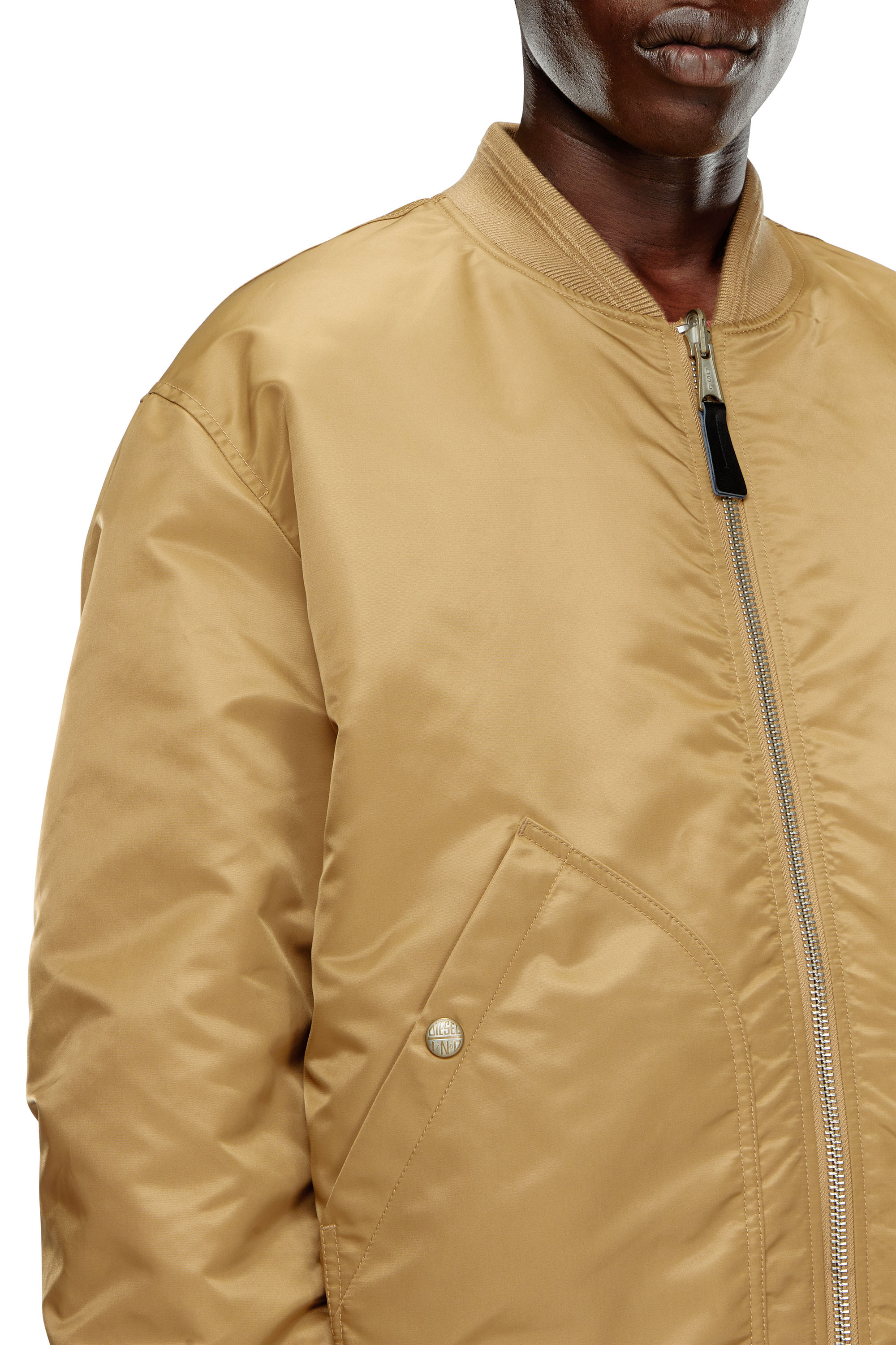 Diesel - J-HELD, Male's Bomber in padded nylon with Oval D in Light Brown - 4