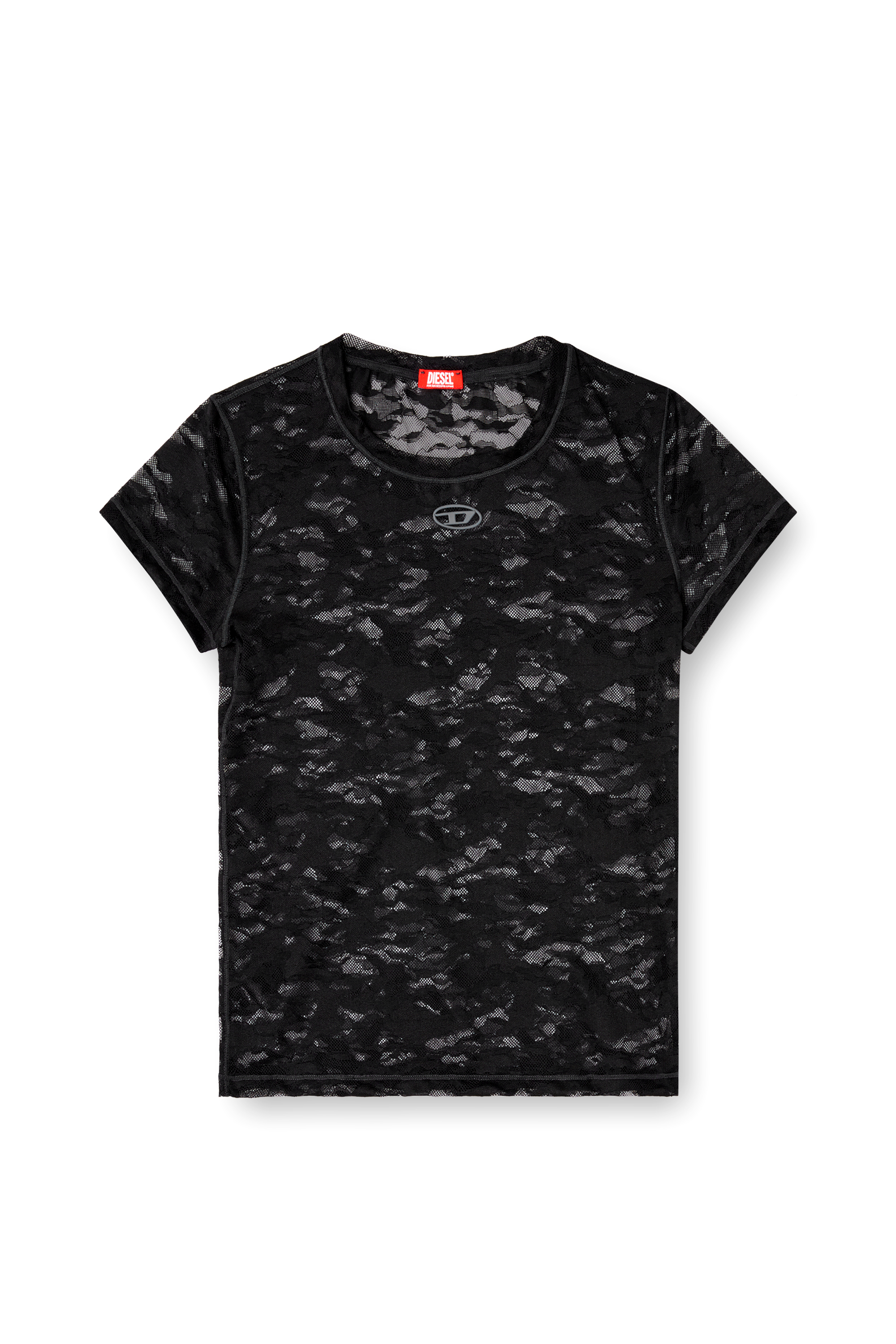Diesel - KASIA-UTLT, T-shirt en dentelle camouflage Femme in Noir - 4