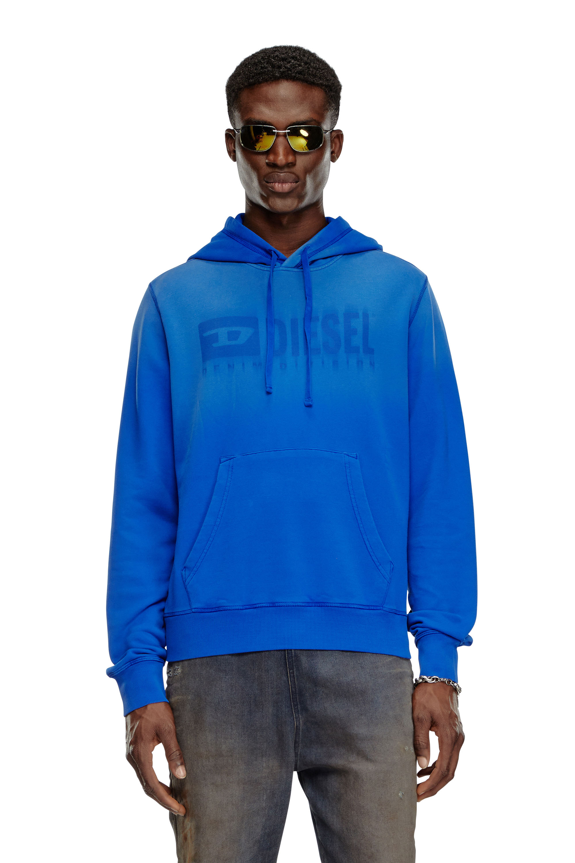 Diesel - S-GINN-HOOD-K44, Male's Faded hoodie with Denim Division logo in Blue - 1