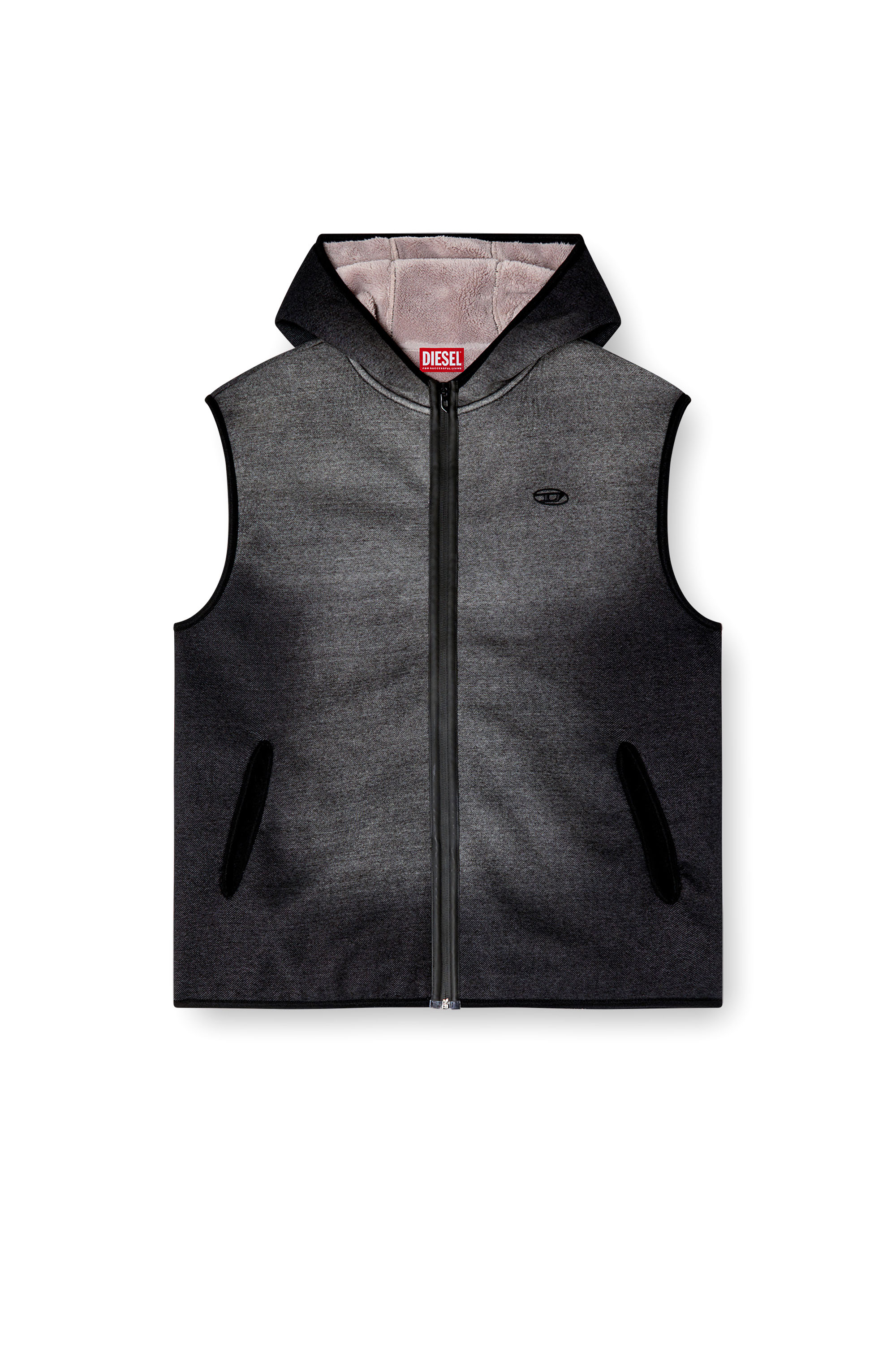 Diesel - S-HAKY, Gilet à capuche en jacquard effet denim Mixte in Noir - 4