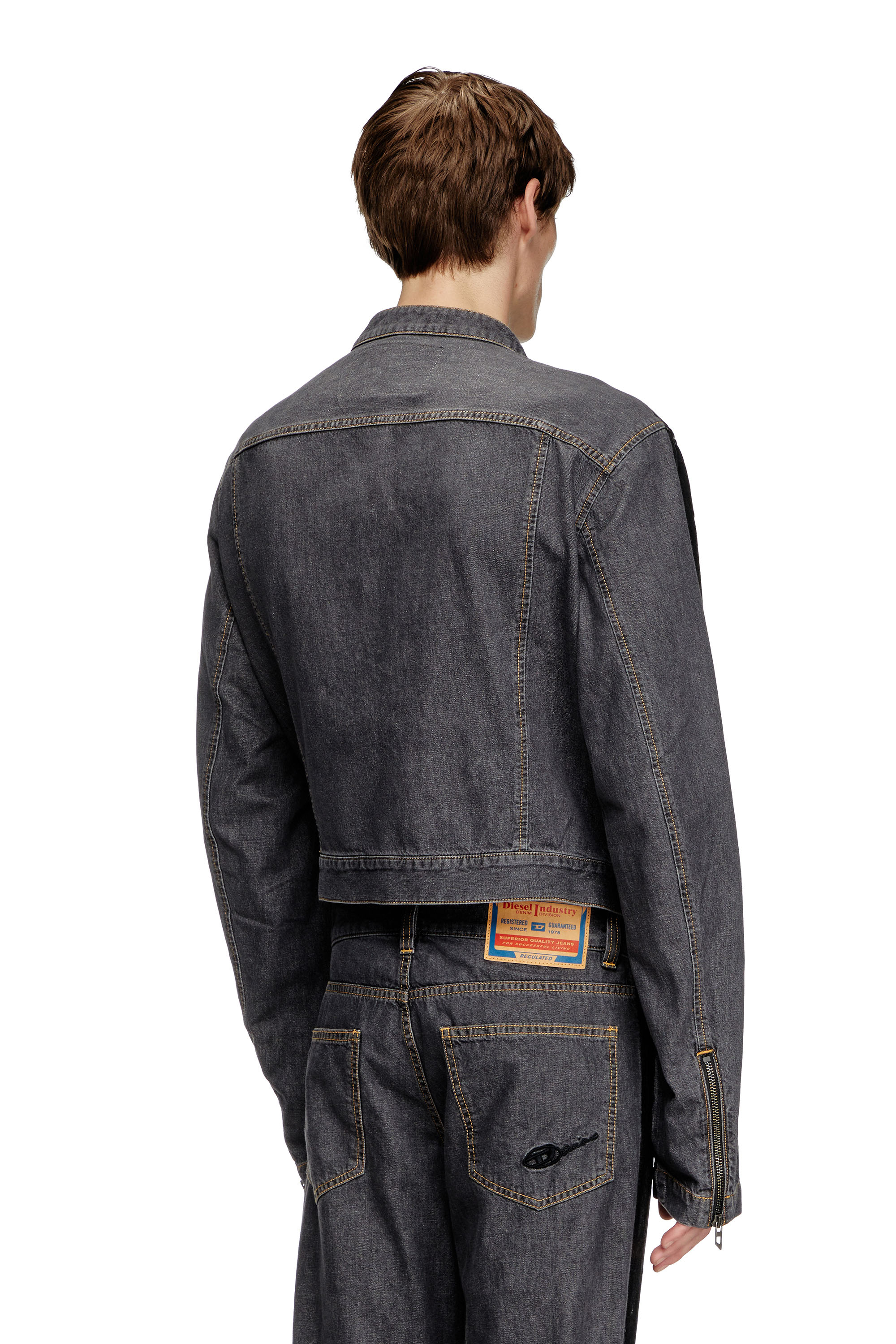 Diesel - D-GLORY-DD, Veste biker en denim avec devant enduit Mixte in Noir - 3