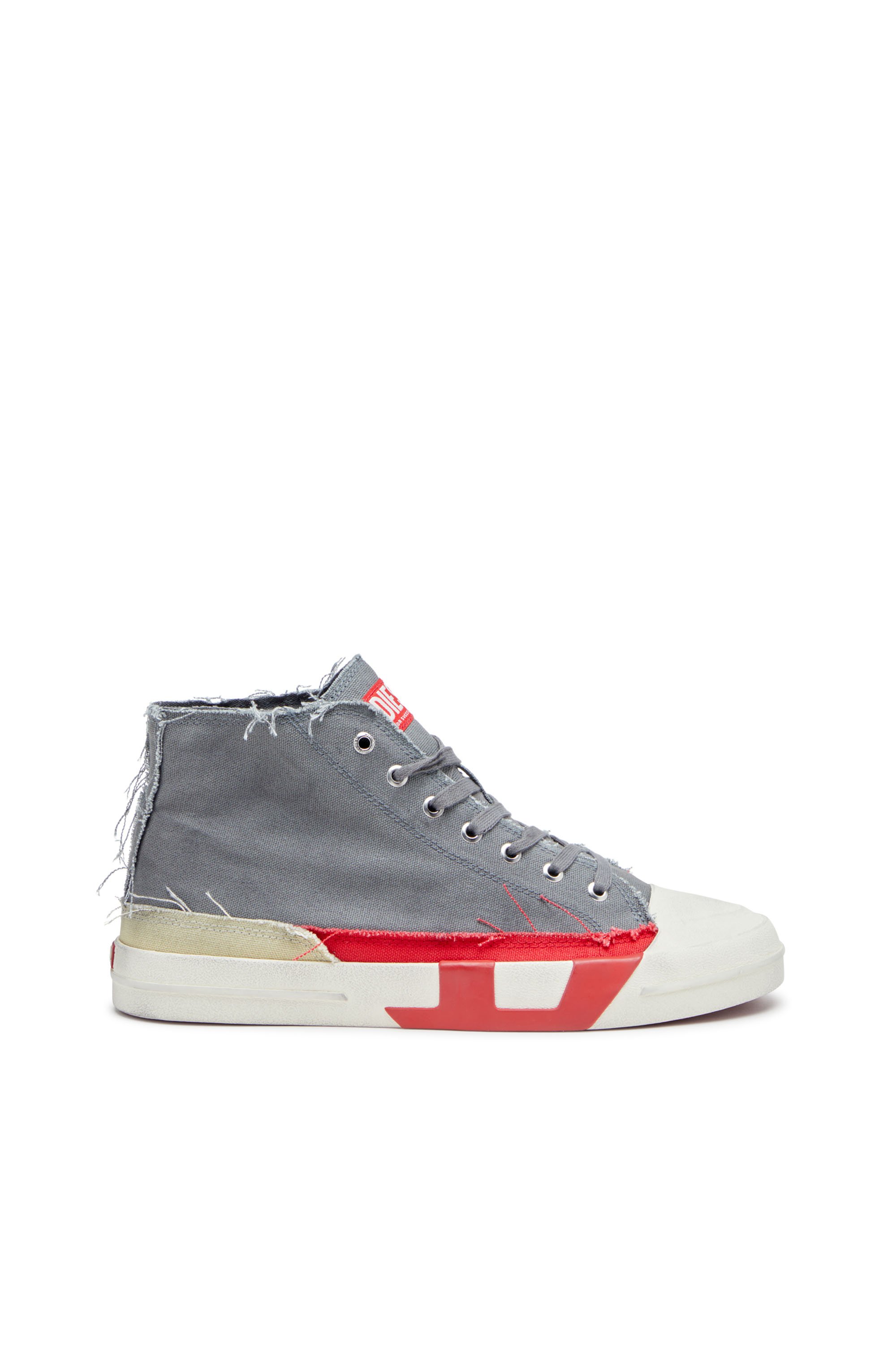 Diesel - S-D-VERSE MID, Male's Dirty-effect high-top canvas sneakers in Grey/Red - 1