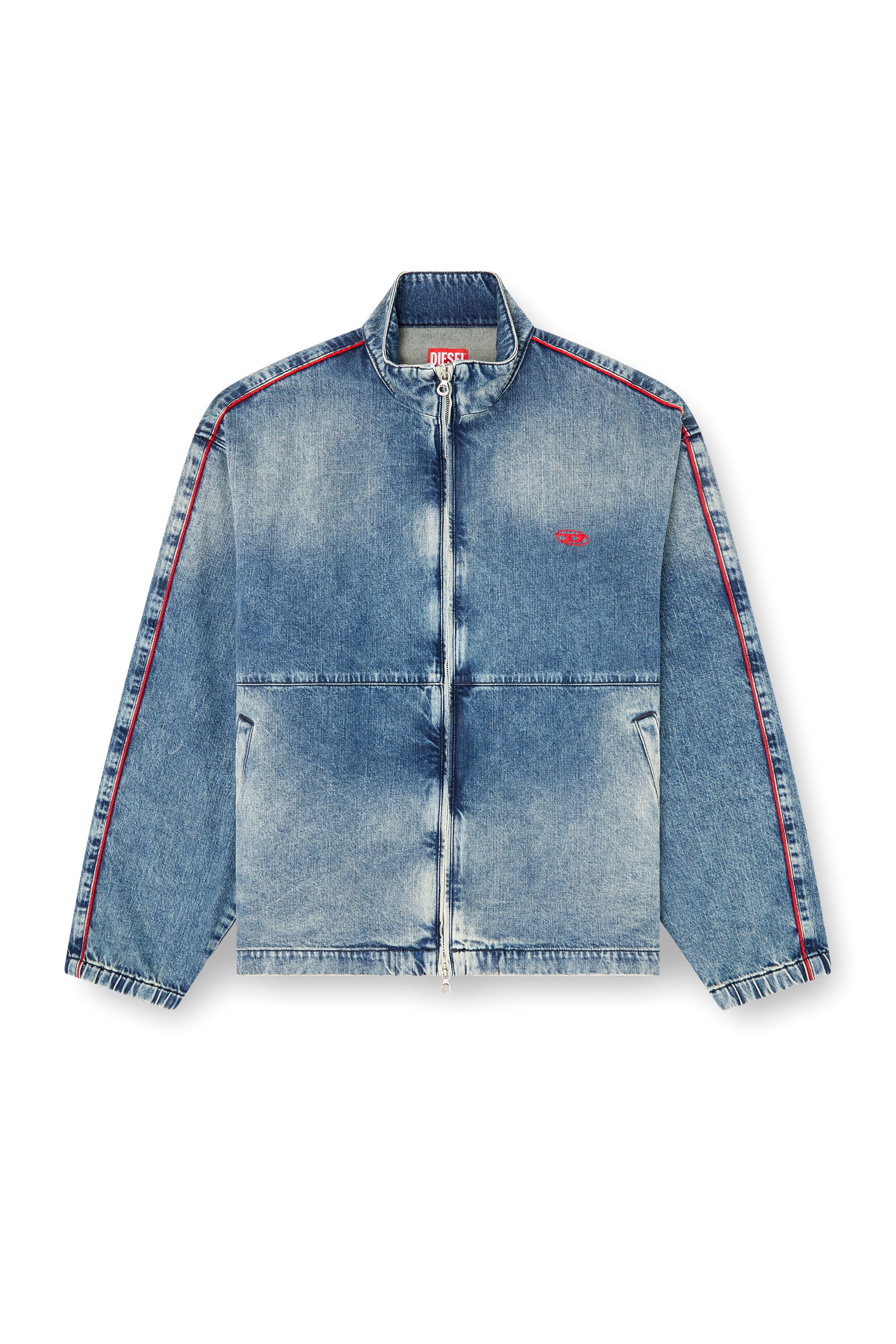 Diesel - D-KRAP-S2, Veste en denim avec passepoil rouge Homme in Bleu - 5