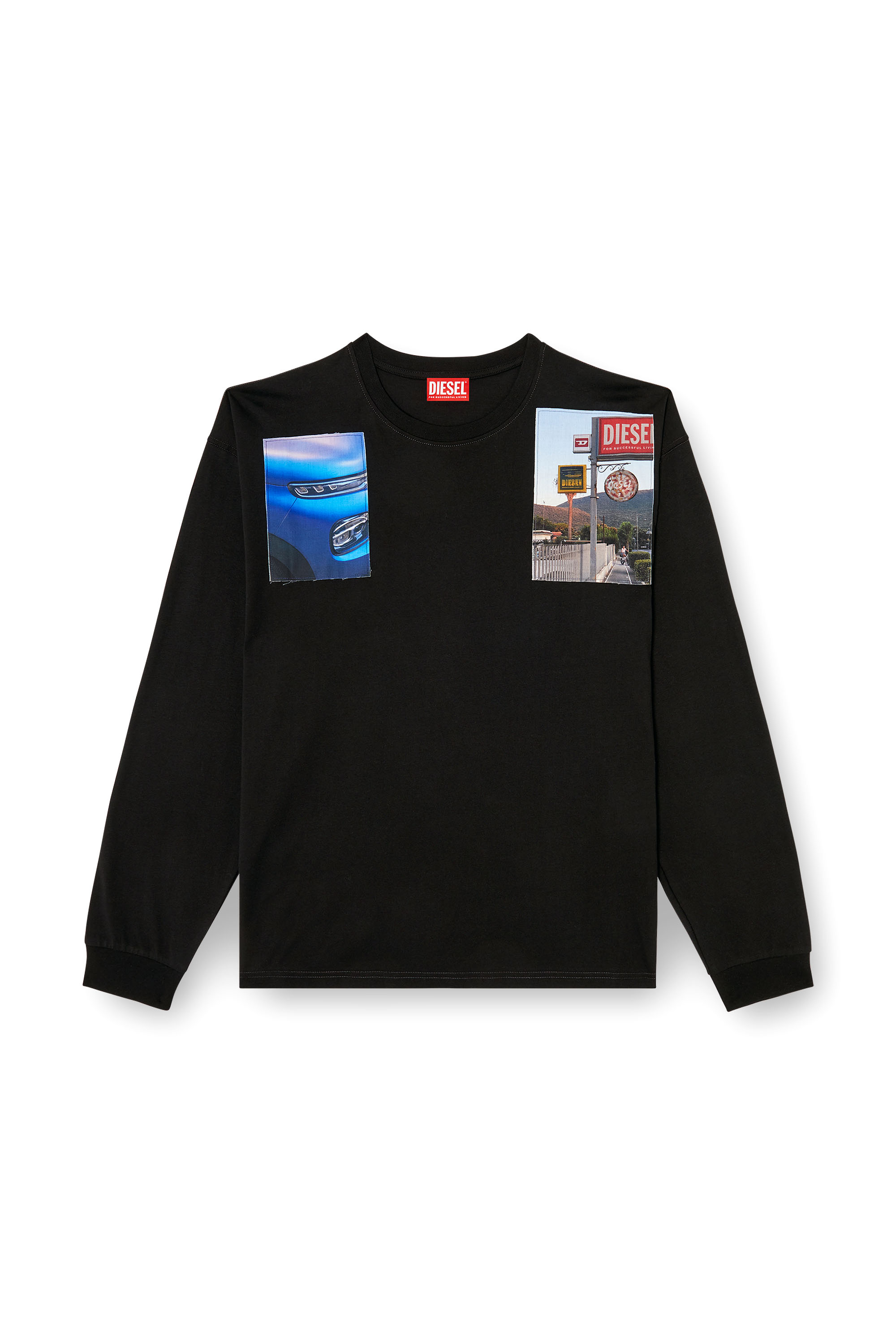 Diesel - T-BOXT-LS-T5, Male's Long-sleeve T-shirt with logo photo patches in Black - 3
