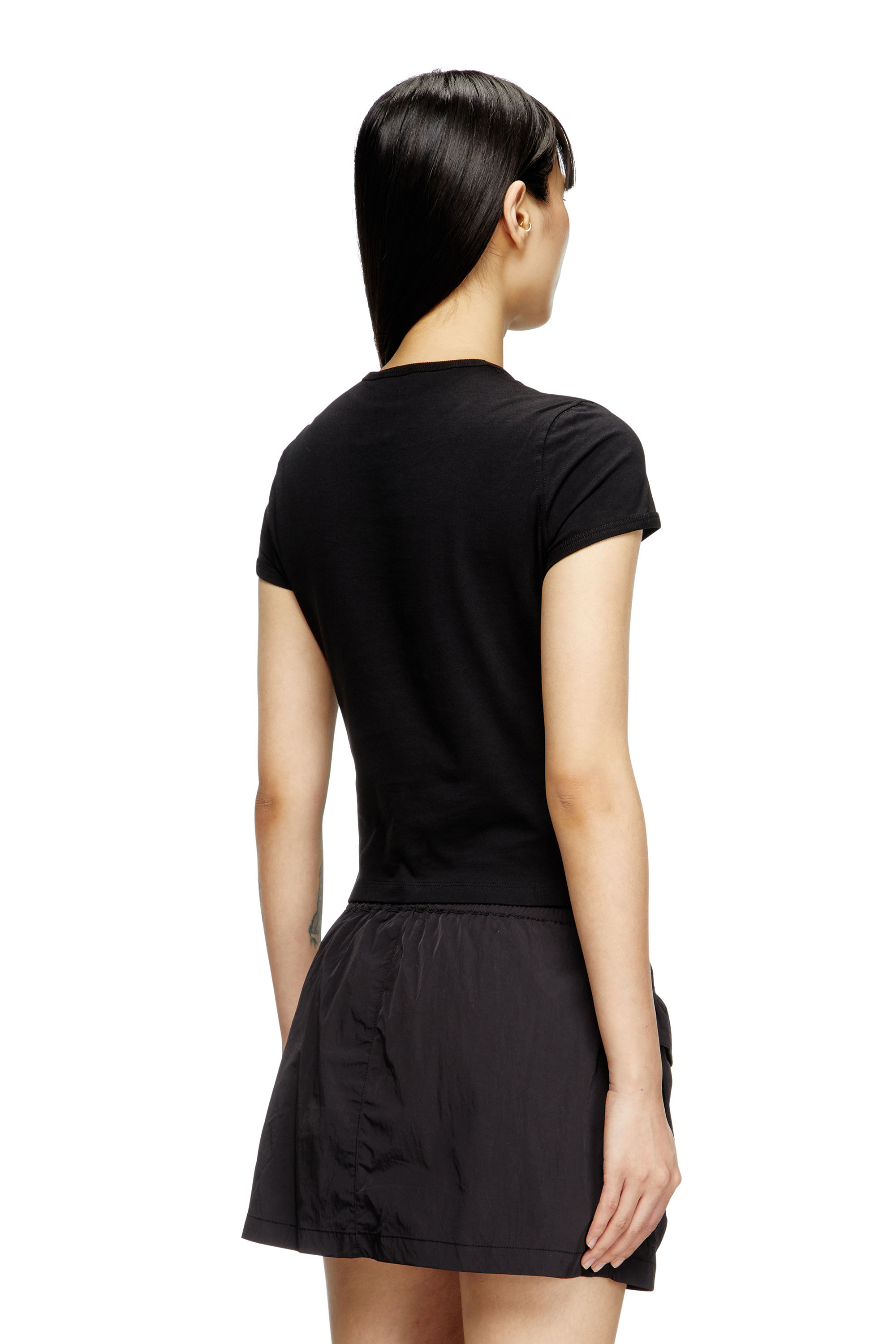 Diesel - T-UNCUTIE-LONG-OD-Q1, Female's Slim fit T-shirt with cut-out Oval D in Black - 3